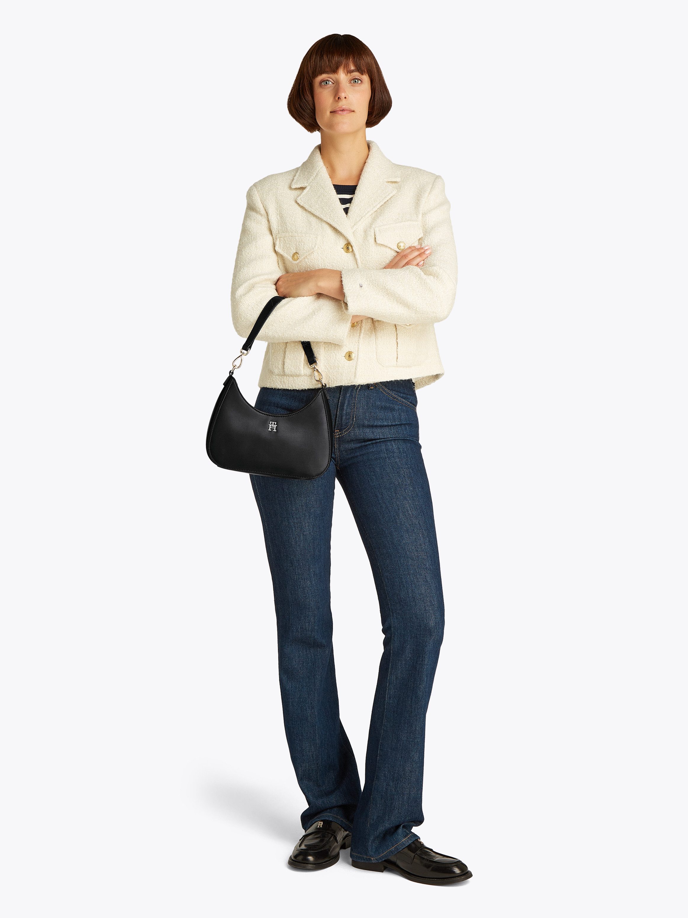 Tommy Hilfiger Schoudertas TH LOGOTAPE SHOULDER BAG dames avondtas clutch handtas met goudkleurige details