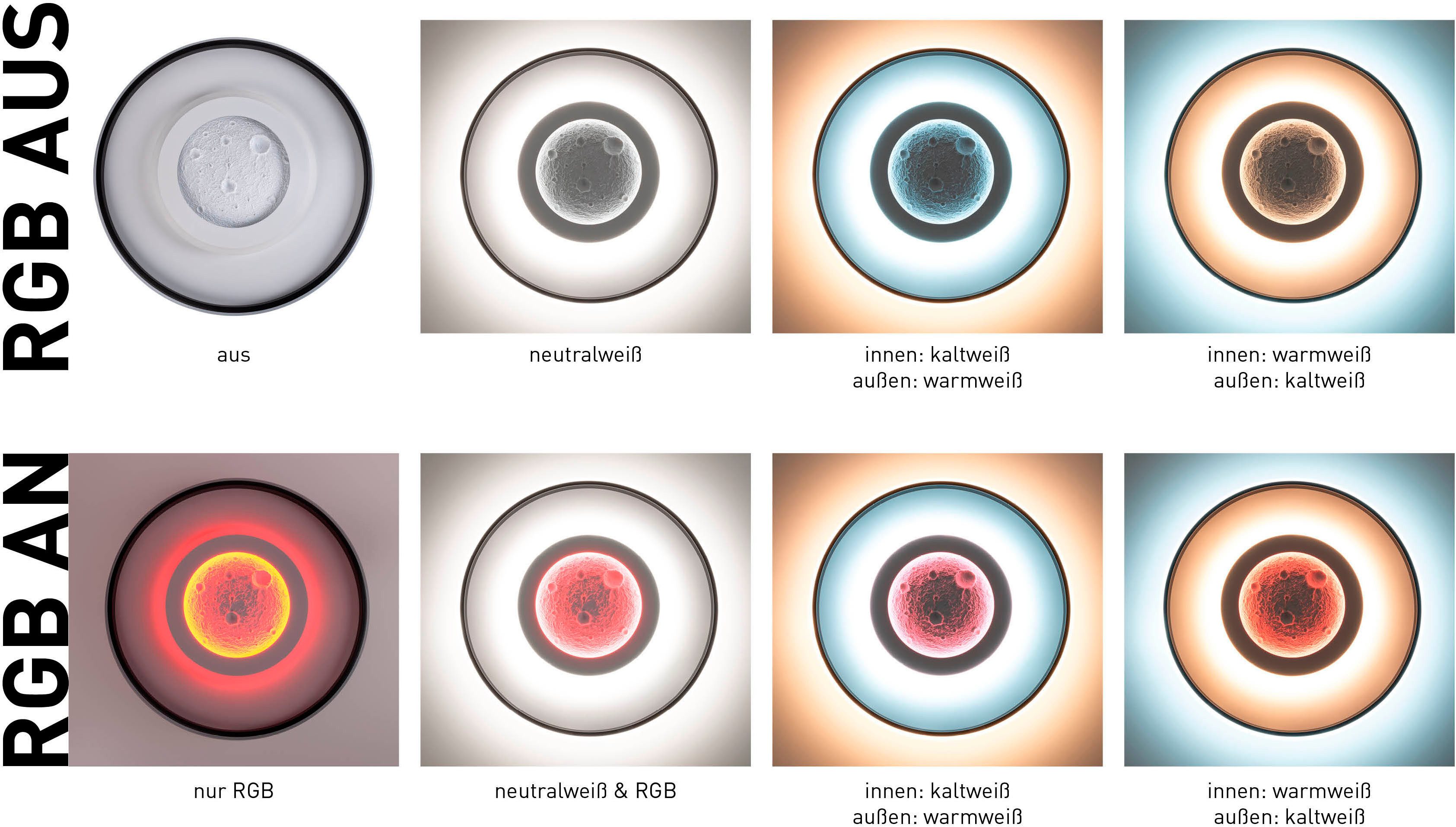 my home Led-plafondlamp Lyra Maan (maanstructuur), incl. CCT, RGB geheugen, nachtlamp, afstandsbediening (1 stuk)