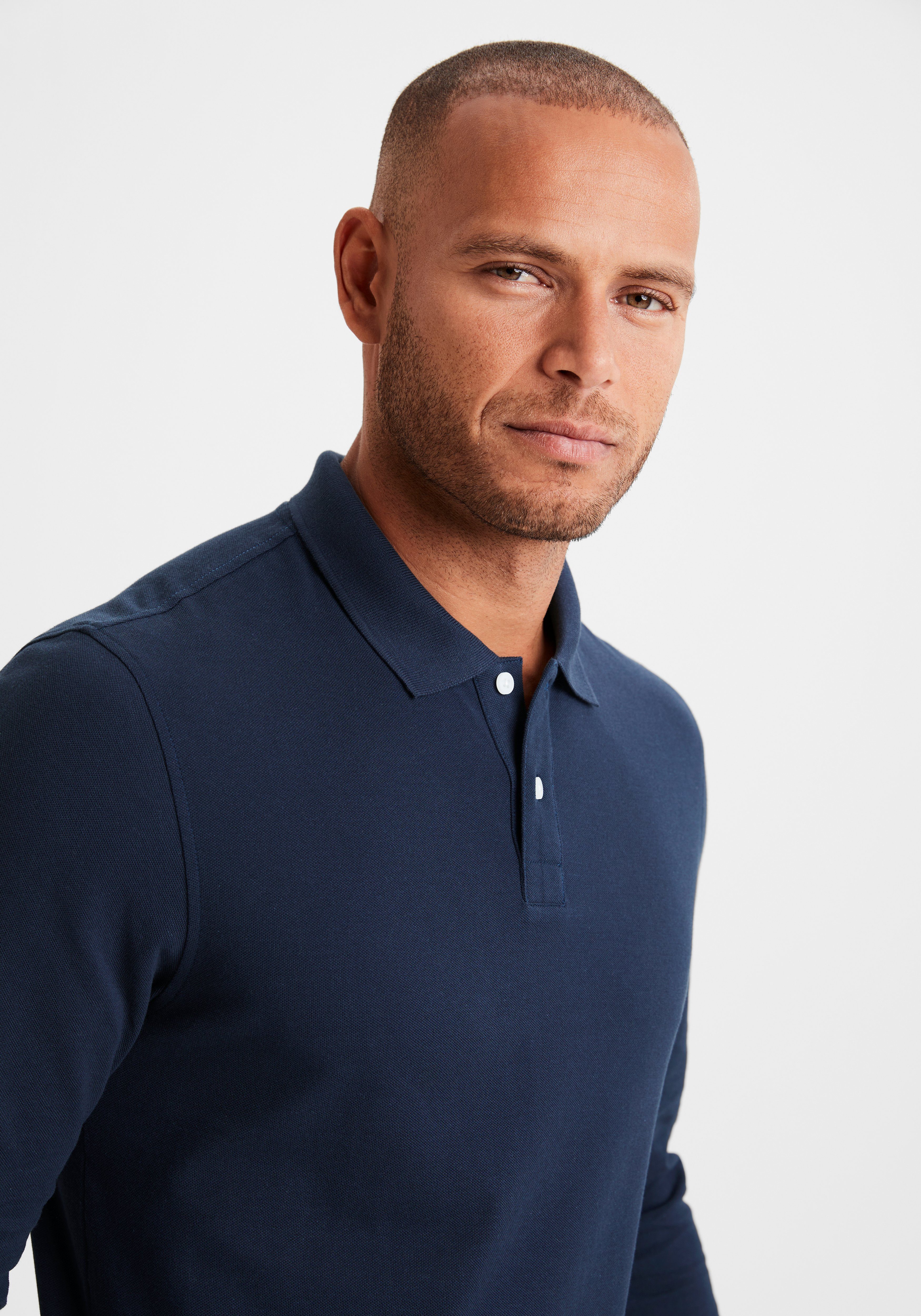 Beachtime Poloshirt met lange mouwen Shirt met polokraag en knoopsluiting van katoen-piqué