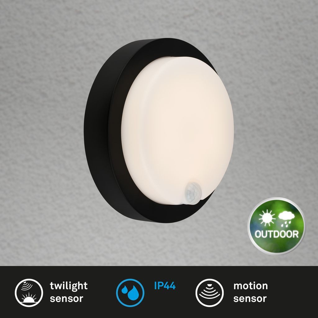 Briloner Leuchten Wandlamp voor buiten Accu LED buitenwandlamp met bewegingssensor, kunststof, zwart