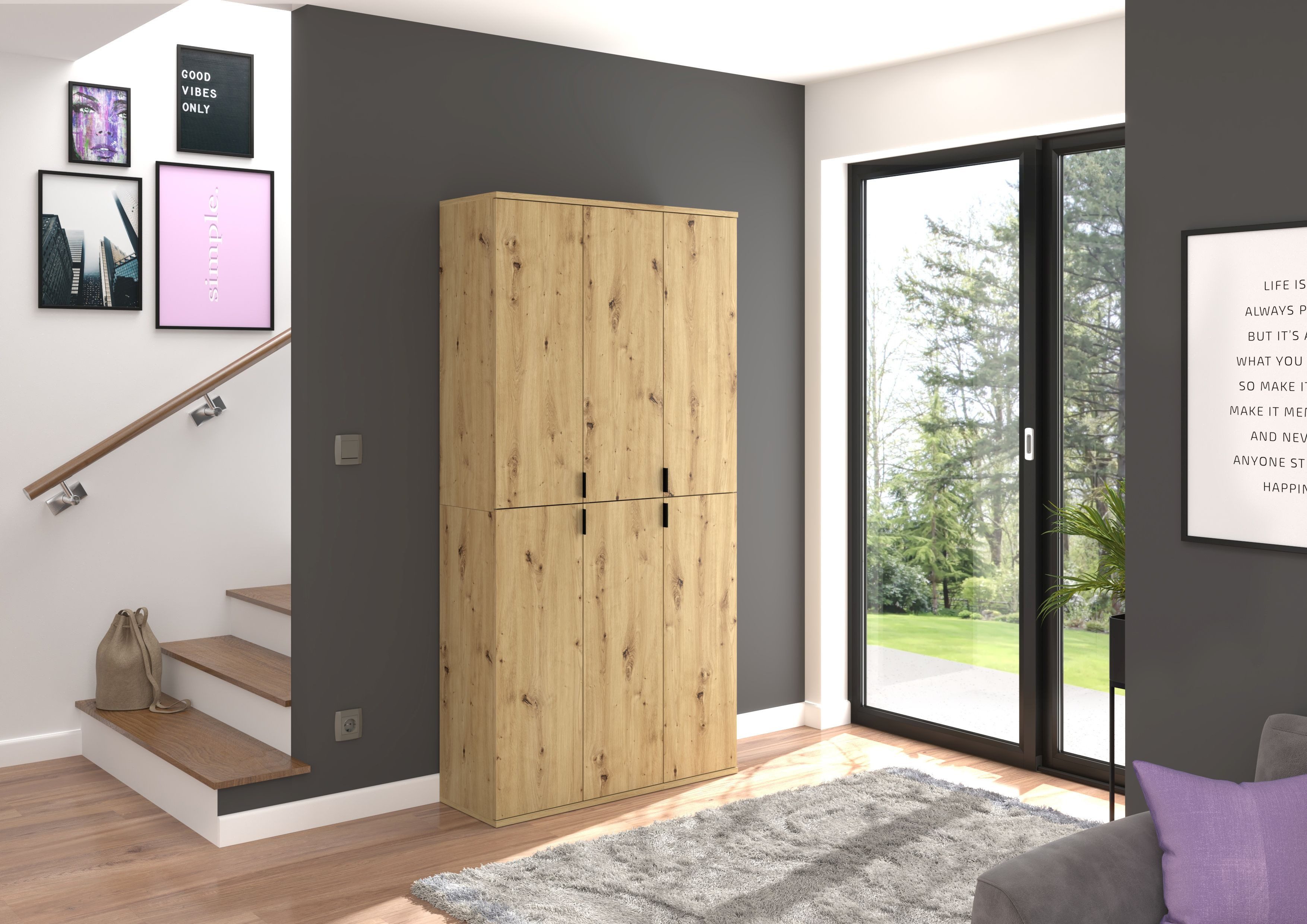INOSIGN Multifunctionele kast Trondheim, Hoogte 193 cm, 4 Deuren, 9 Vakken, 7 Planken incl. uitschuifbare kledingstang, garderobekast, kledingkast