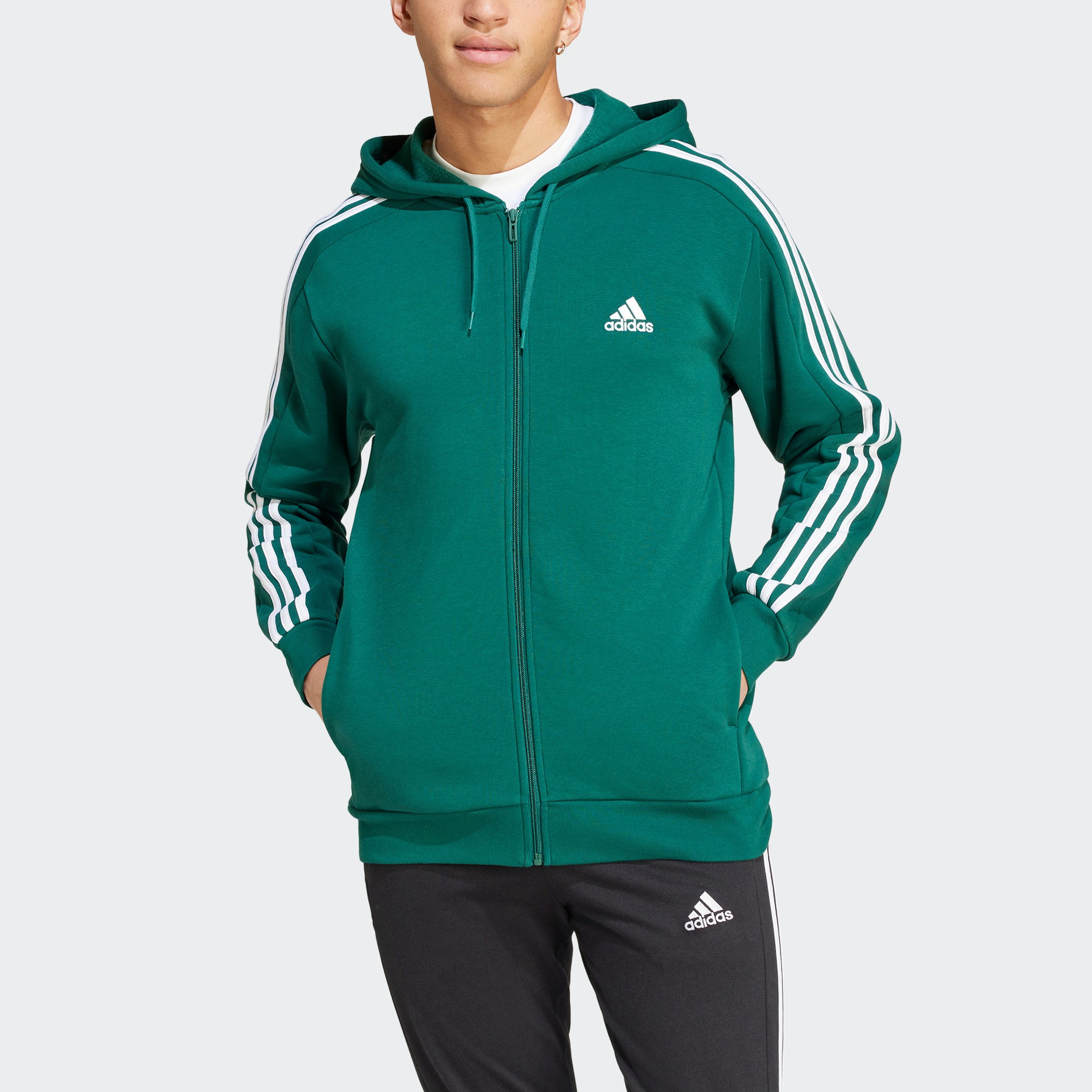 adidas Sportswear Capuchonsweatvest ESSENTIALS 3-STRIPES CAPUCHONJACK comfortabel materiaal van katoenmix (1-delig)