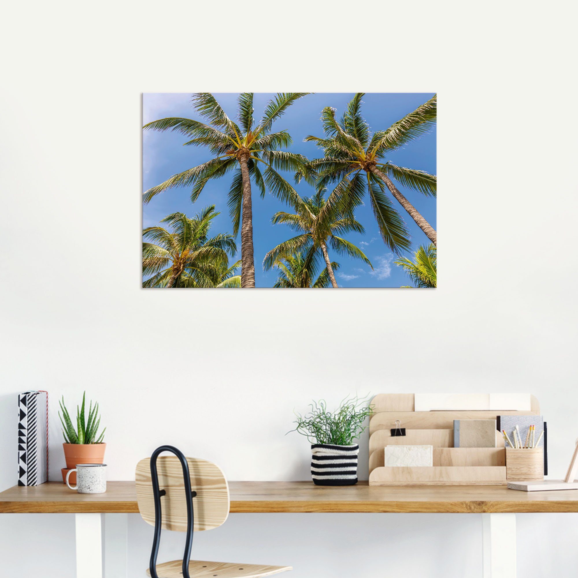 Artland Artprint Palmbomen op het strand als aluminiumfoto, buitenfoto in verschillende maten