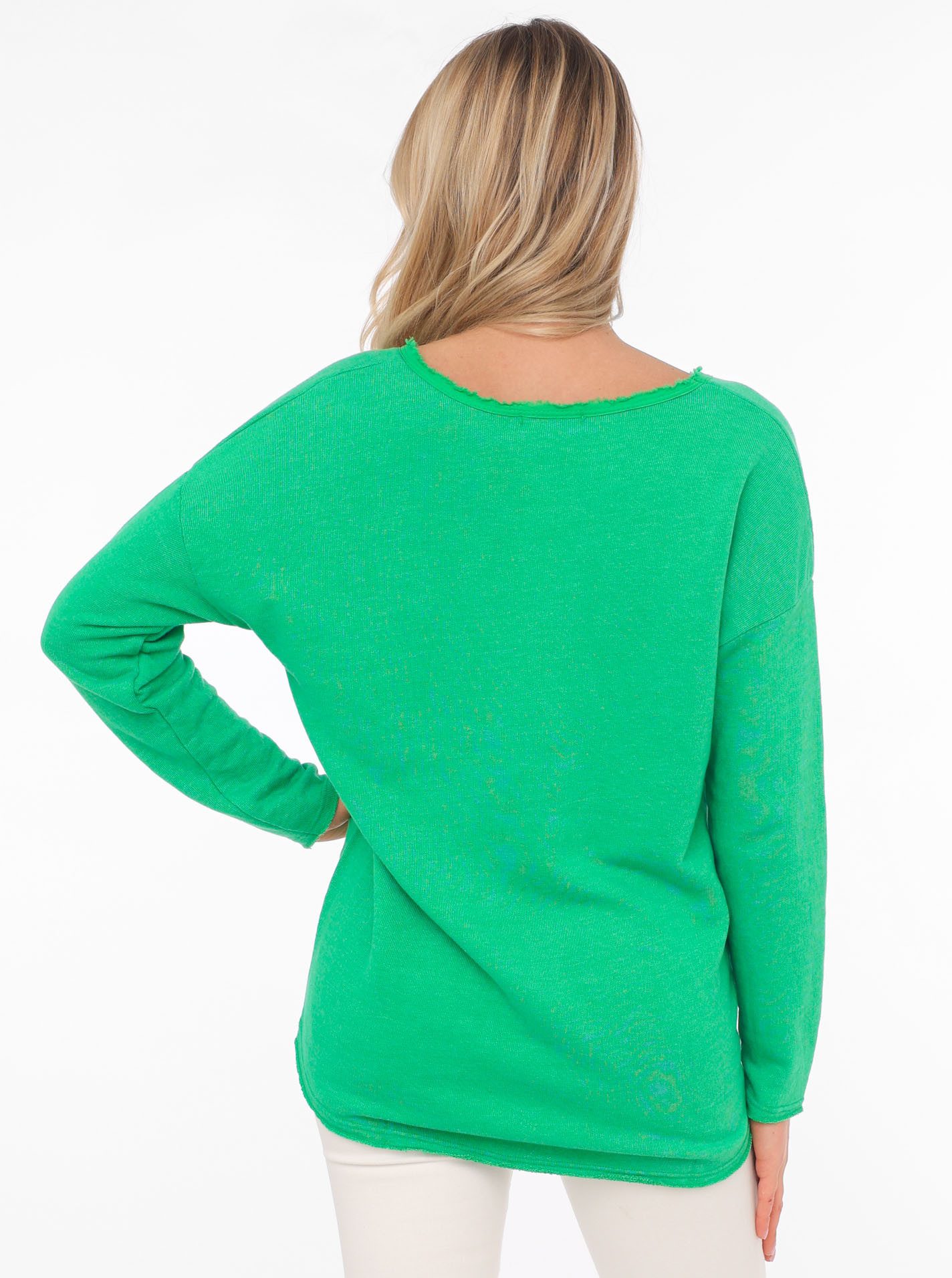 Zwillingsherz Sweatshirt "Positive Mind" met v-halslijn in used look en stempelprint