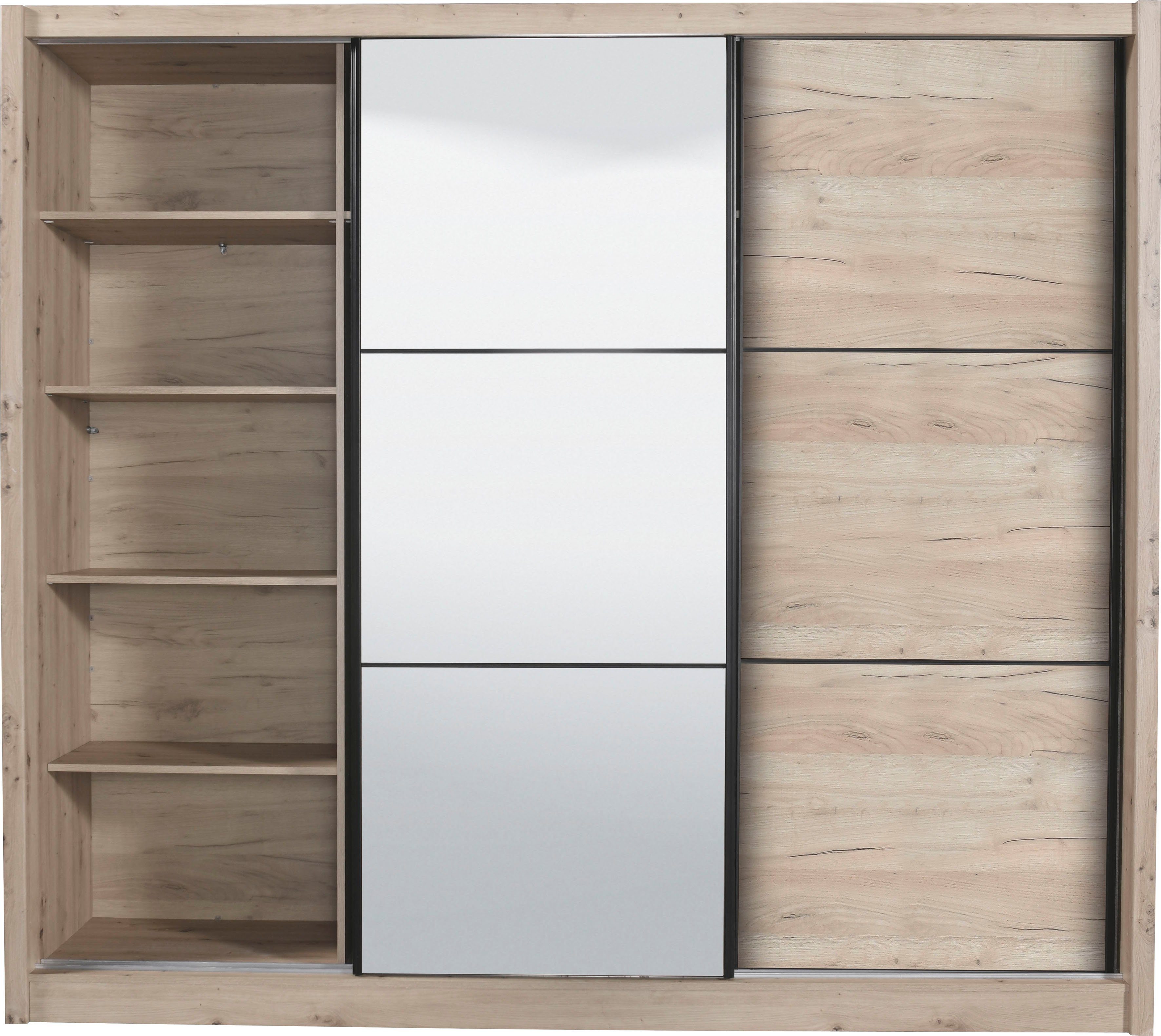 INOSIGN Zweefdeurkast Navara kledingkast met spiegel linnenkast garderobe met royale binnenuitrusting, fsc®-gecertificeerd, in 3 breedtes