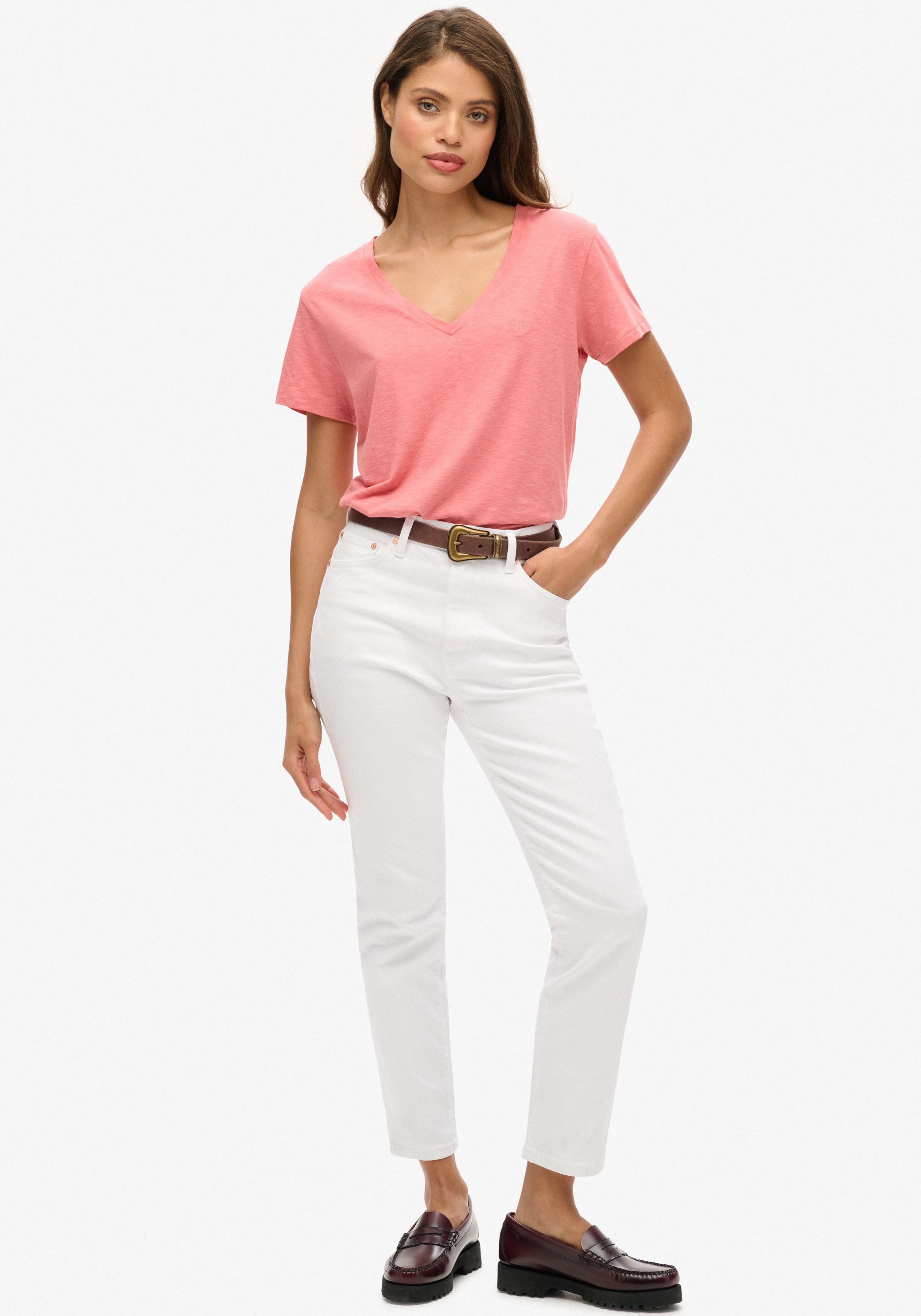 Superdry Shirt met V-hals STUDIOS SLUB EMB VEE TEE gestructureerd t-shirt met v-hals en borduursel