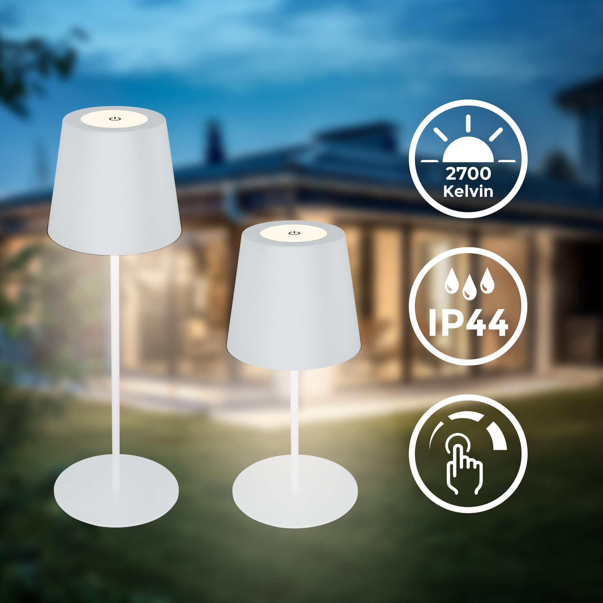 B.K.Licht Tafellamp voor buiten BK_TL1594 Accu LED tafellamp, 3-niveau touchdimmer, met USB 2.700 k, 200 lm, 2,5w, ip44, 12h brandduur, 36 x 10,5 cm, wit (1 stuk)