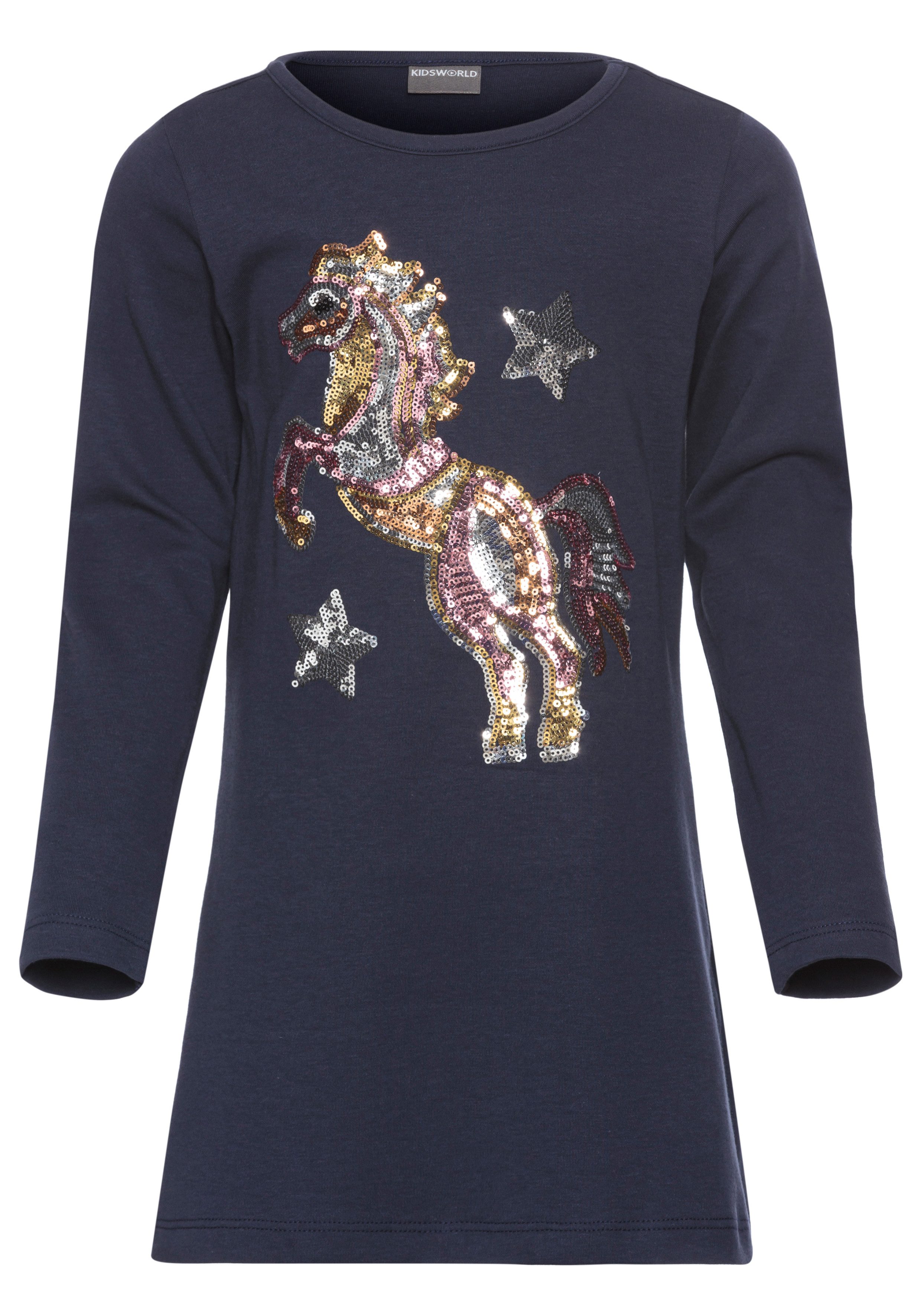 KIDSWORLD Shirt met lange mouwen Paard Lange mouwen uitlopende snit bedrukt ronde hals