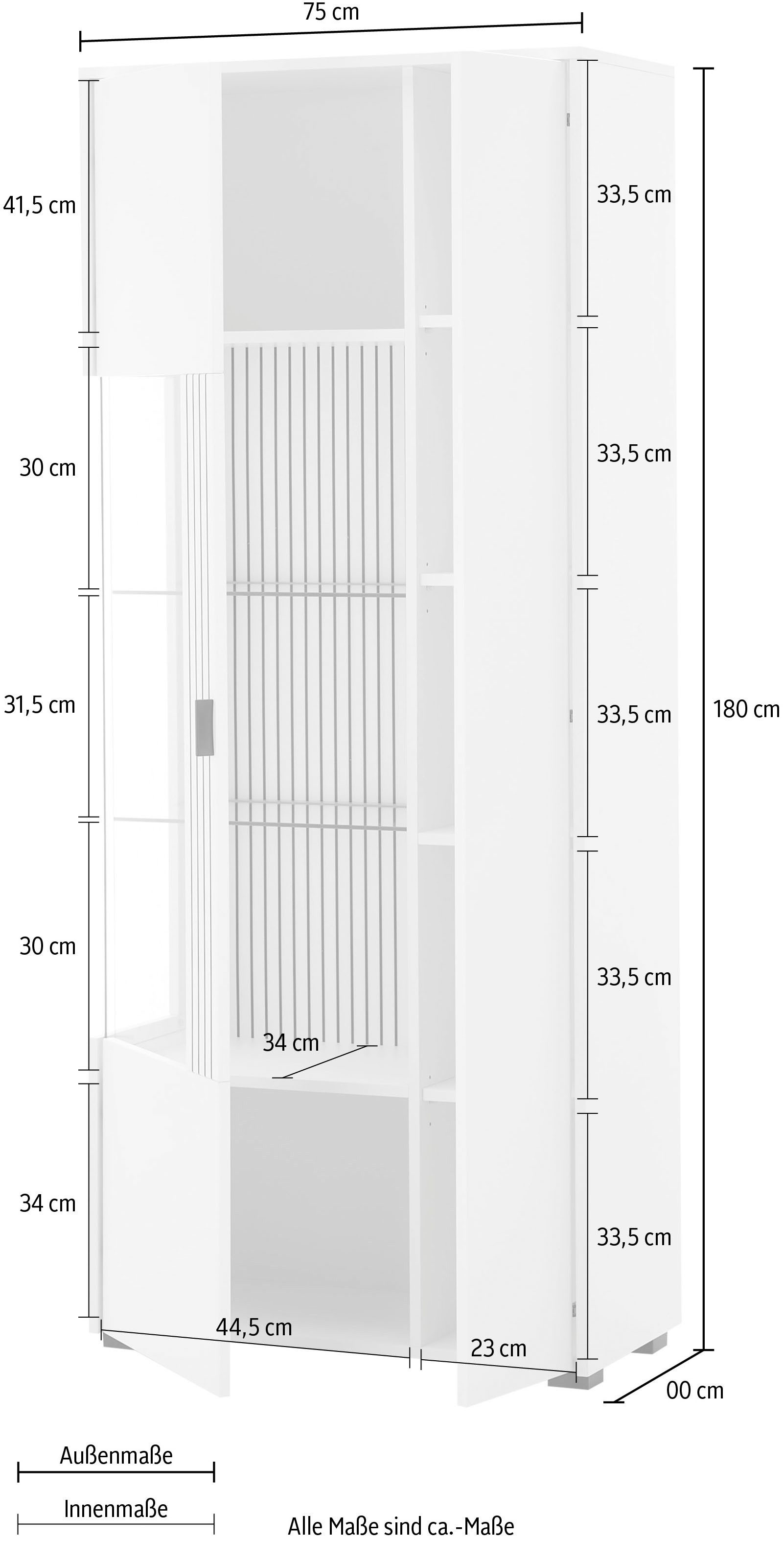 INOSIGN Vitrinekast Hudson, opberghangkast in moderne trendkleur, handgrepen van metaal (zwart), hoogte 180 cm