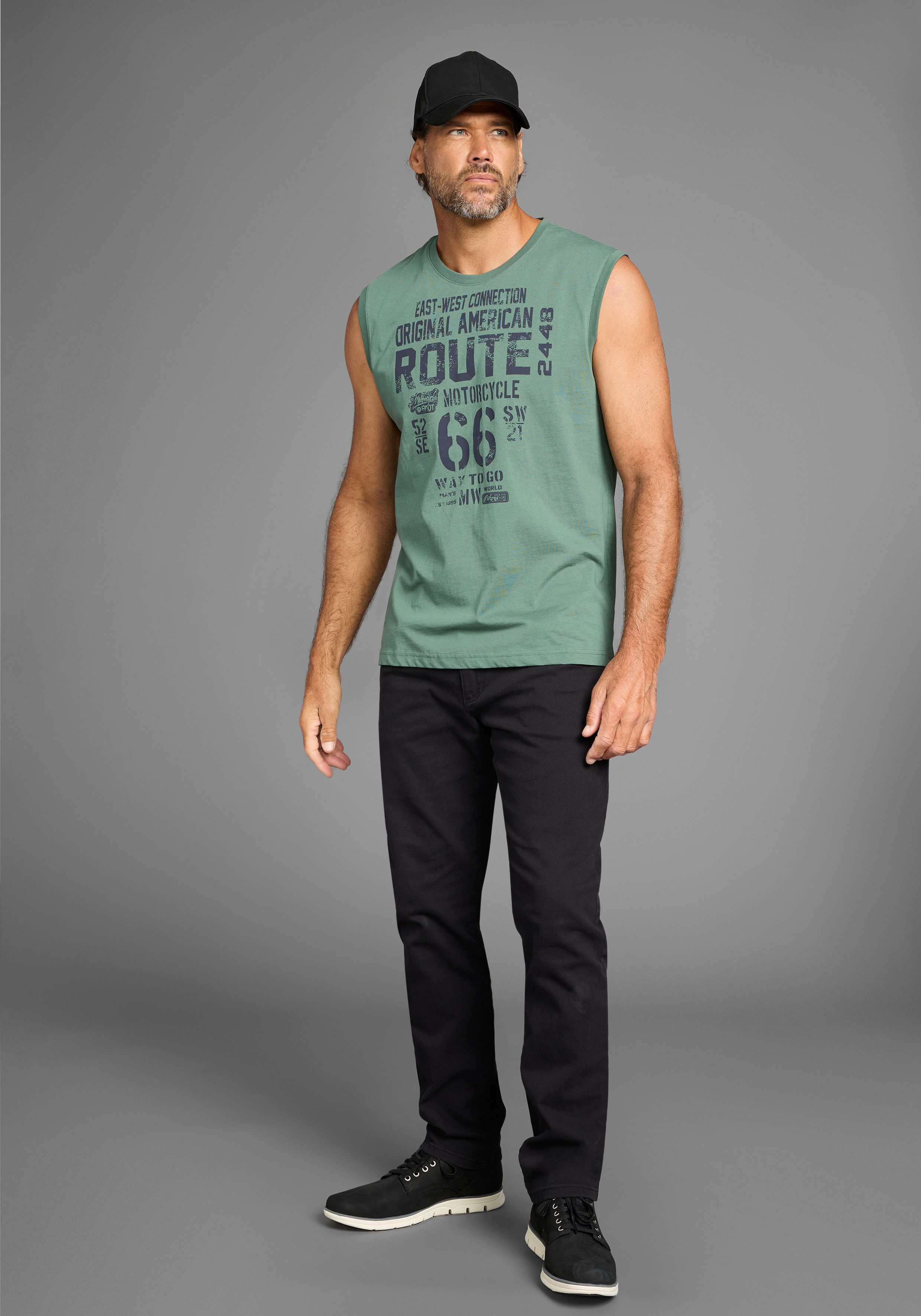 Man's World Muscle-shirt mouwloos, bedrukt, ronde hals, van 100% katoen (2-delig, Set van 2)