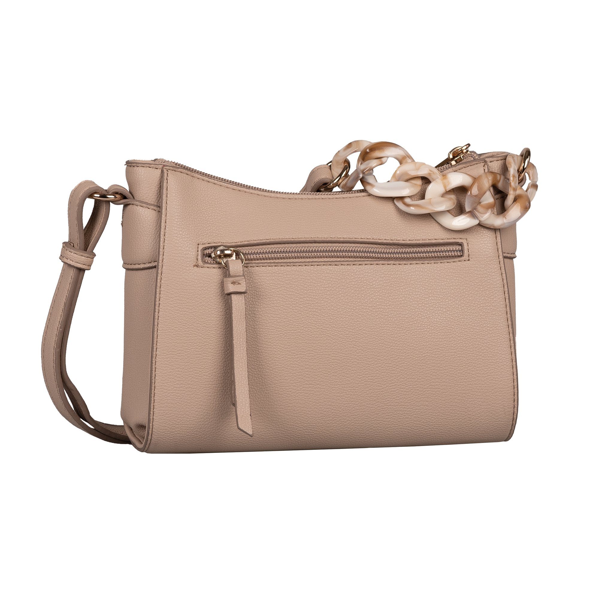 Gabor Schoudertas Ilona uit licht nerf leerimitat met tweekleurige kunststofketting dames schoudertassen maat 18 cm beige