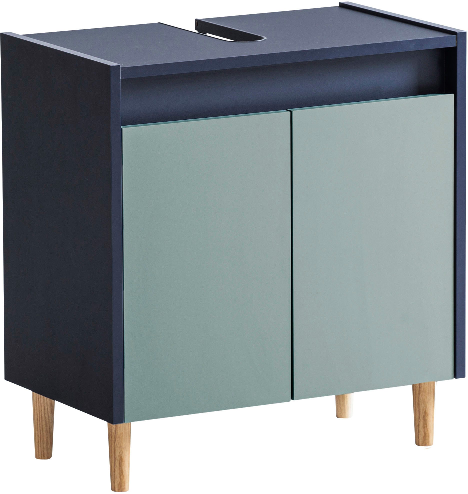 Schildmeyer Wastafelonderkast Lovis, breedte 56 cm Metalen beslag, meubelpoot van massief hout