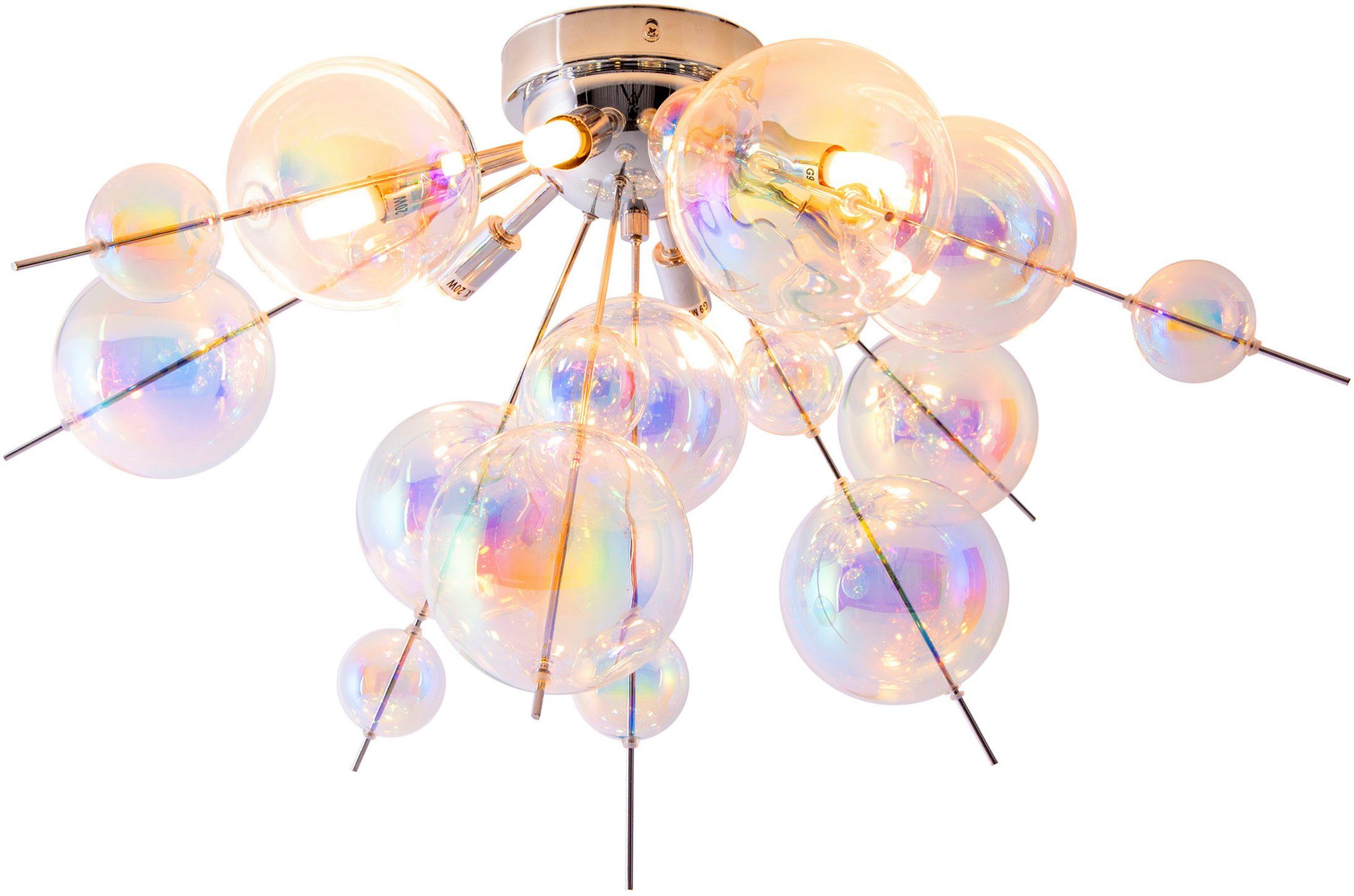 näve Plafondlamp Explosie iriserende, transparante glazen bollen, voor 6 x g9 fitting, ø 57 cm (1 stuk)