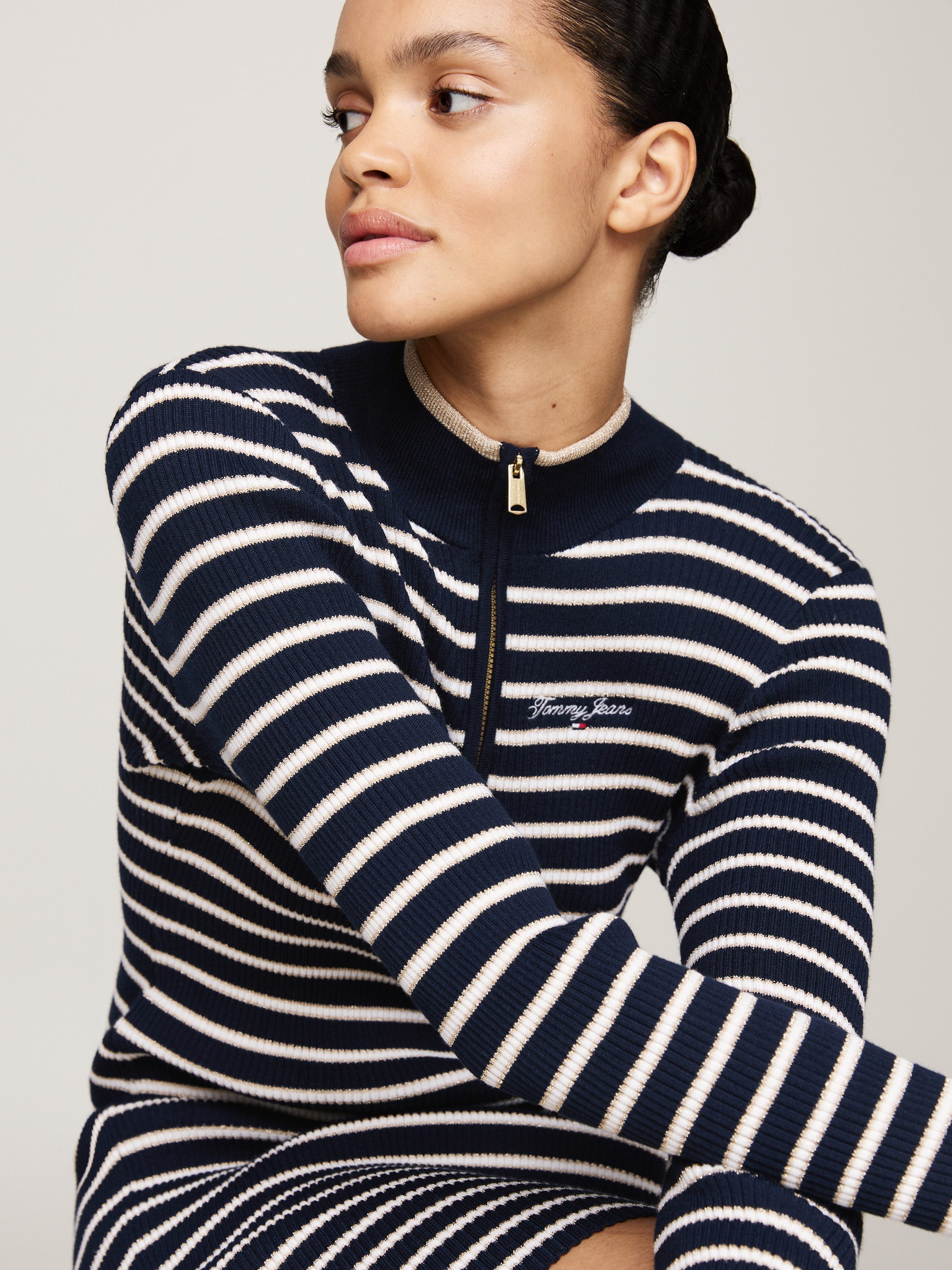 TOMMY JEANS Gebreide jurk TJW METALLIC TIP ZIP SWTR DRESS
