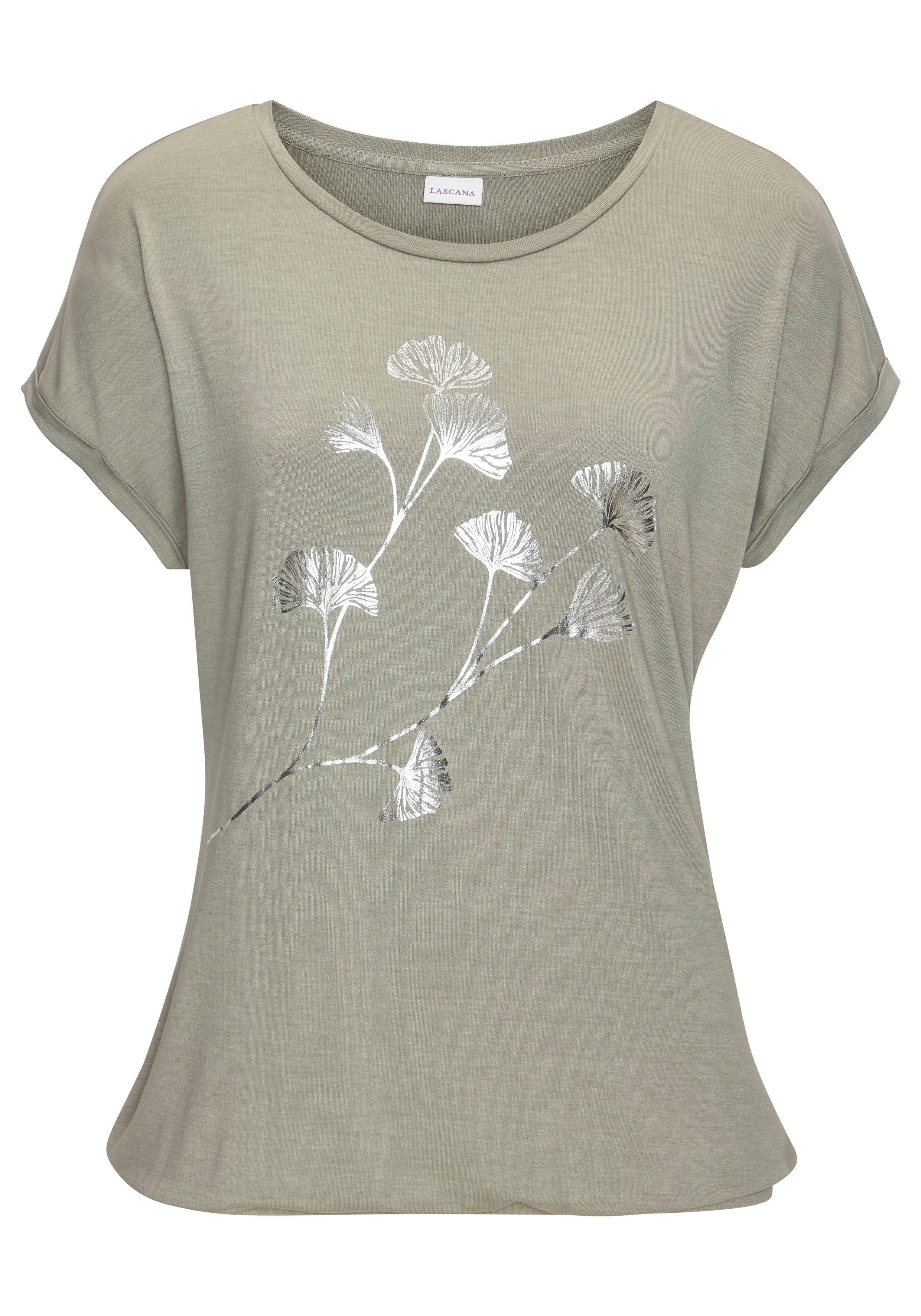 Lascana Shirt met korte mouwen Met glinsterende bloemenprint van elastische viscosekwaliteit