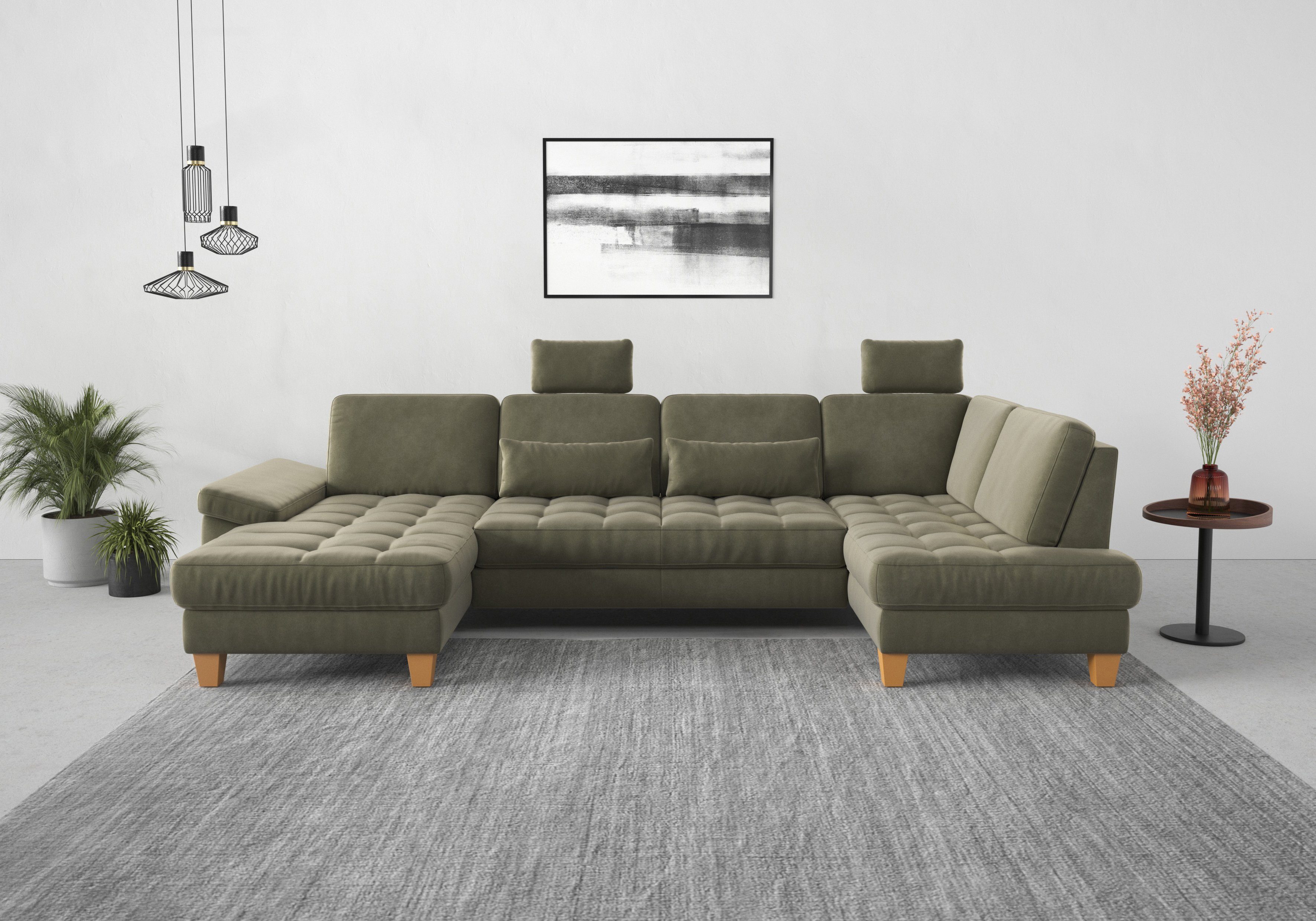 sit&more Zithoek Westham U-vorm naar keuze met slaapfunctie, bedkist, zitdiepteverstelling groen, zithoeken, Breedte ligoppervlak: 0 cm, Lengte