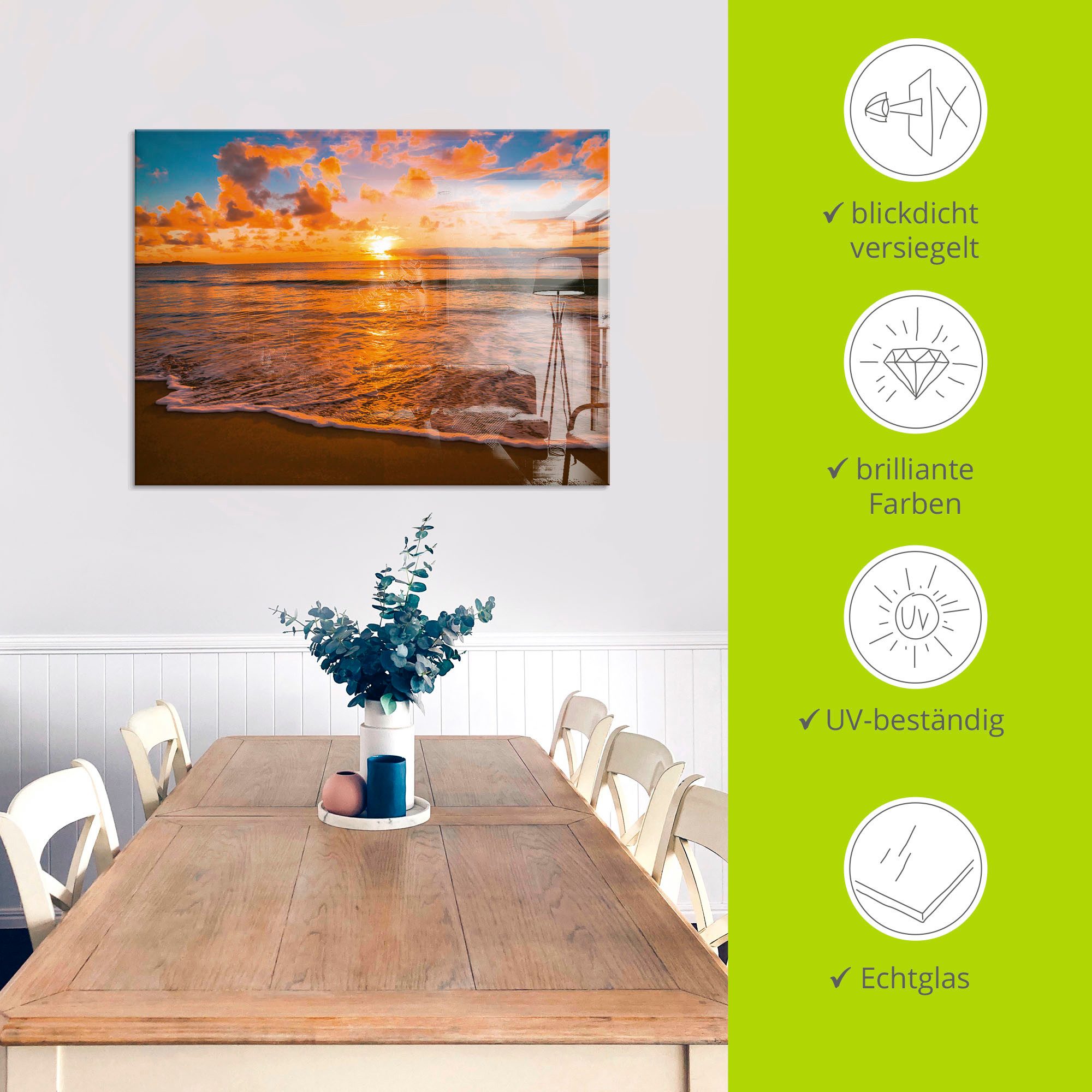 Artland Print op glas Zonsondergang aan het strand