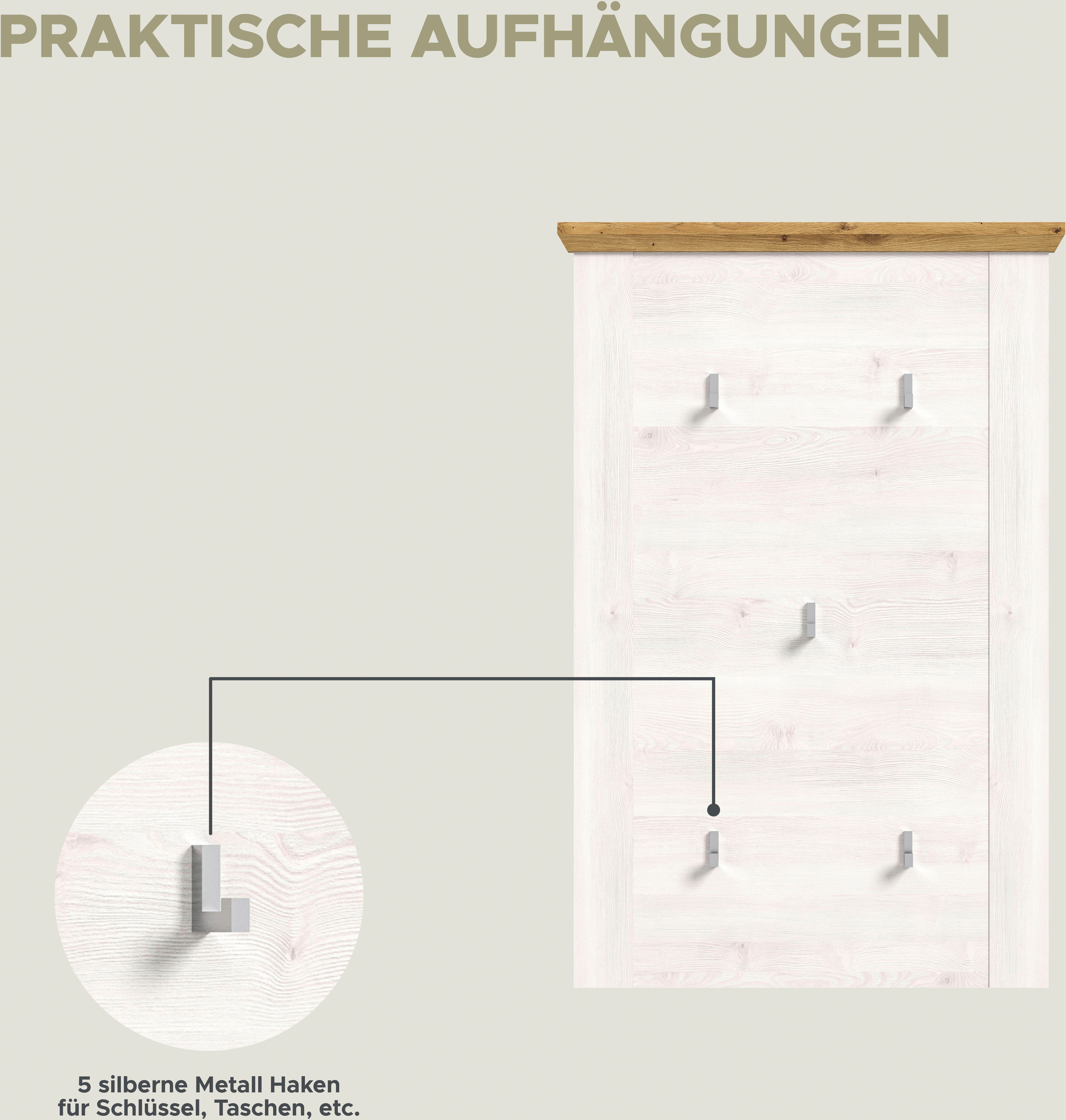 Home affaire Halmeubelset Cosenza, Breedte ca. 285 cm, 2-kleurig, 5-delig, bestaande uit: Garderobekast, schoenenbank, garderobepaneel, schoenenkast, spiegel (5 stuks)