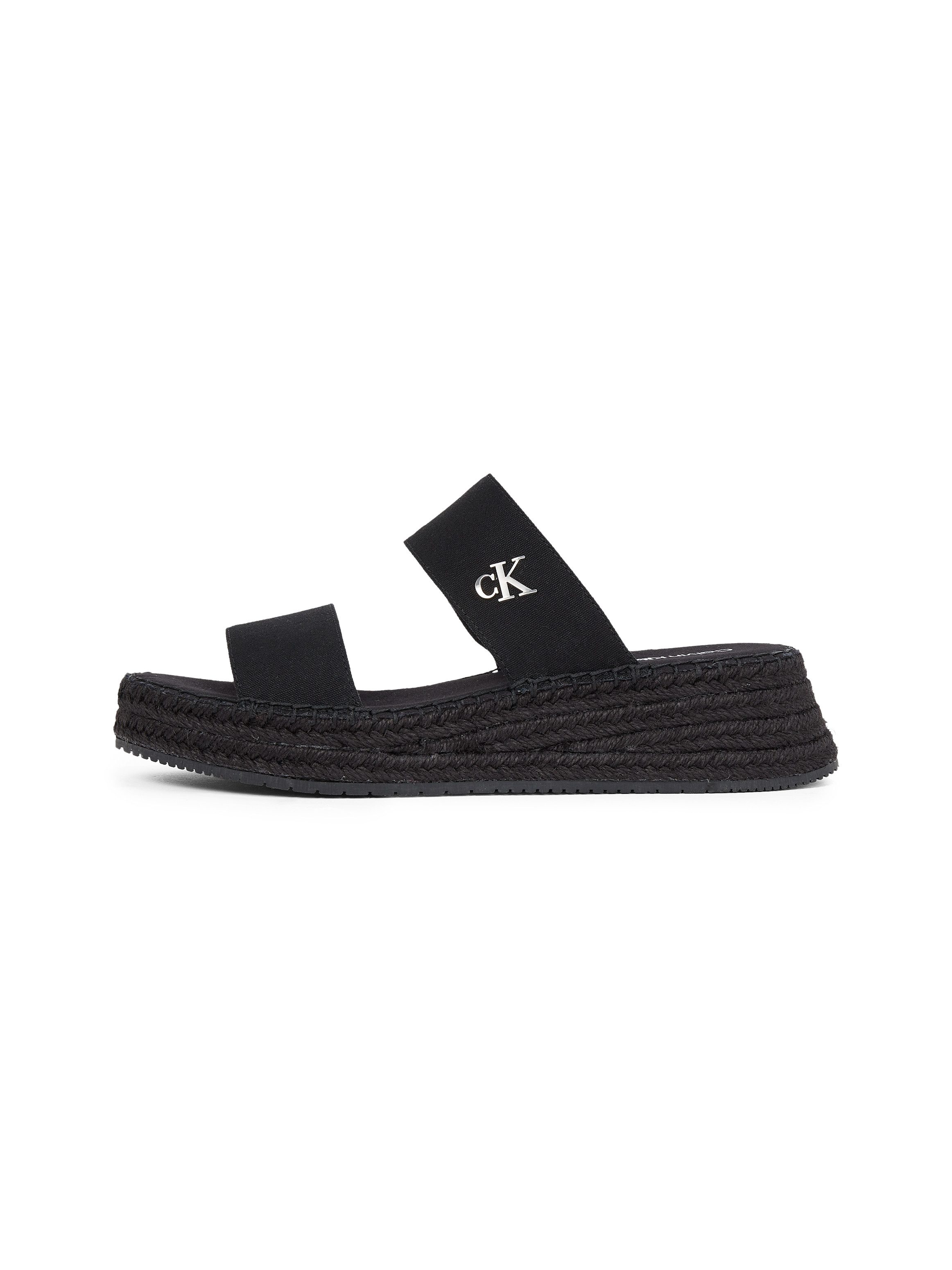 Calvin Klein Slippers SPORTY ROPE MG LTH WEBBING , zomerschoen, slippers, pool-slides, strand-schoen met bamboe-decoratie