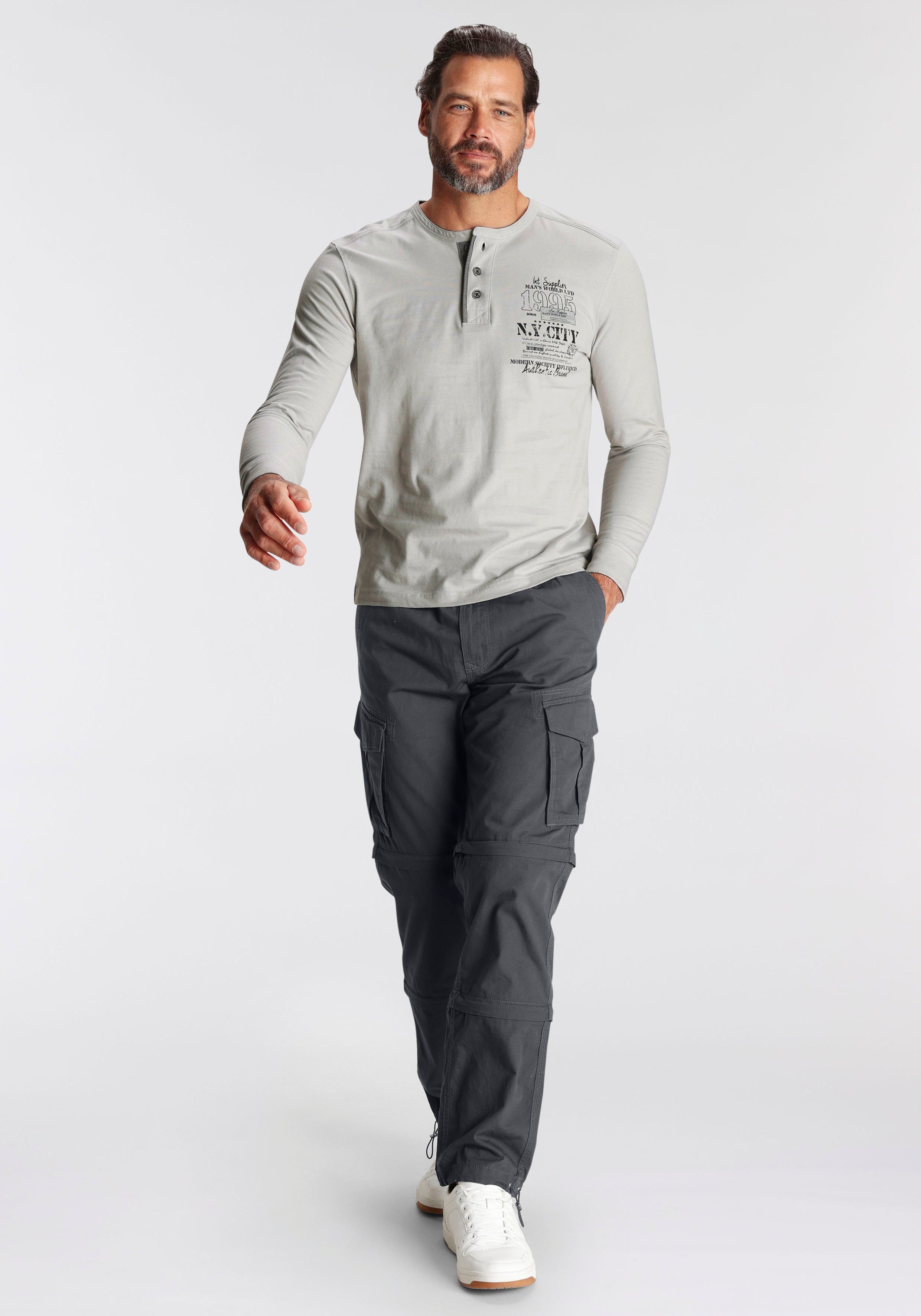 Man's World Henleyshirt Langarm met casual print ronde hals met knopenrij