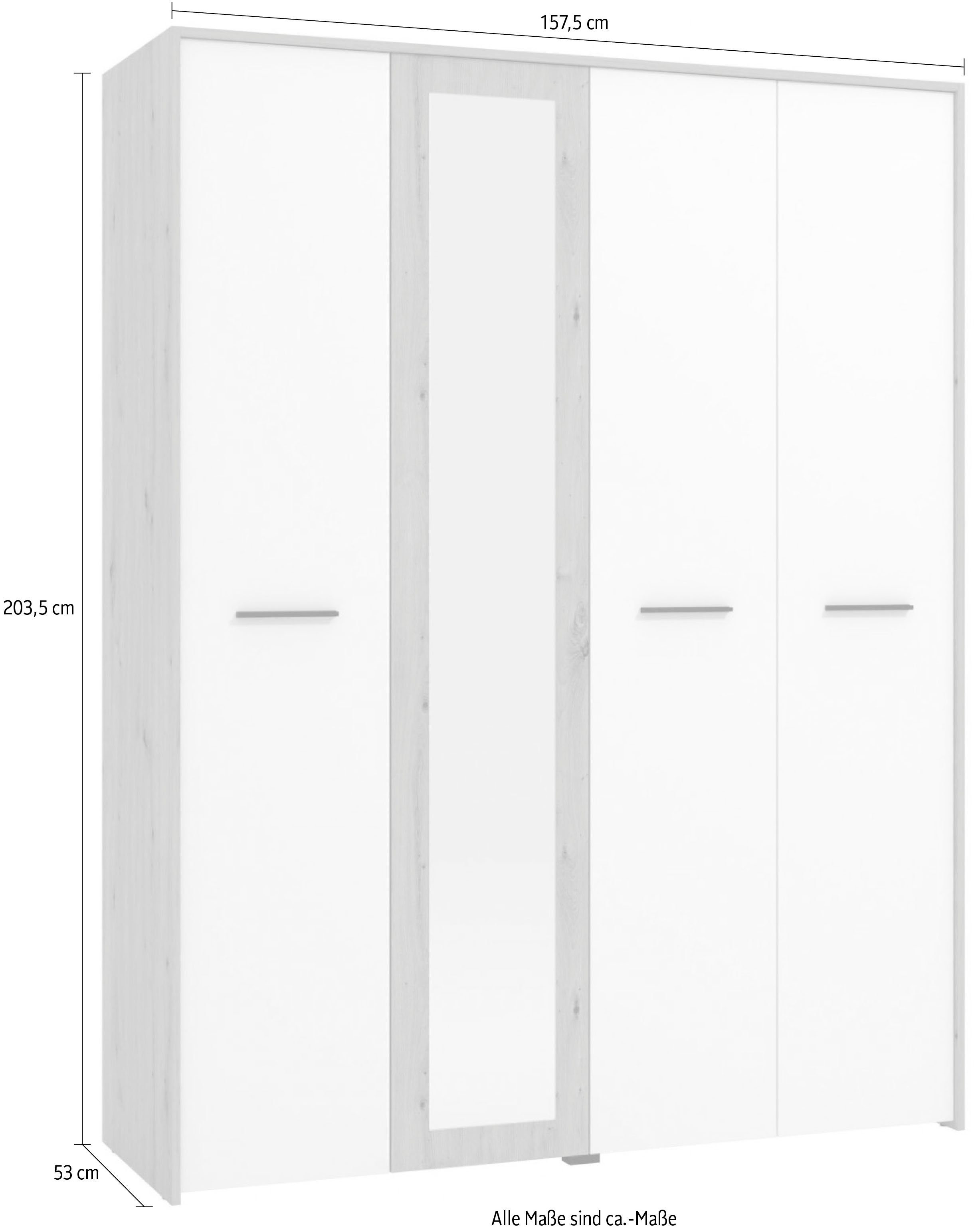 INOSIGN Kledingkast Varadero, 2 moderne kleurcombinaties met zwarte handgrepen met 1 spiegeldeur, in de breedtes 119 en 157 cm, fsc-gecertificeerd