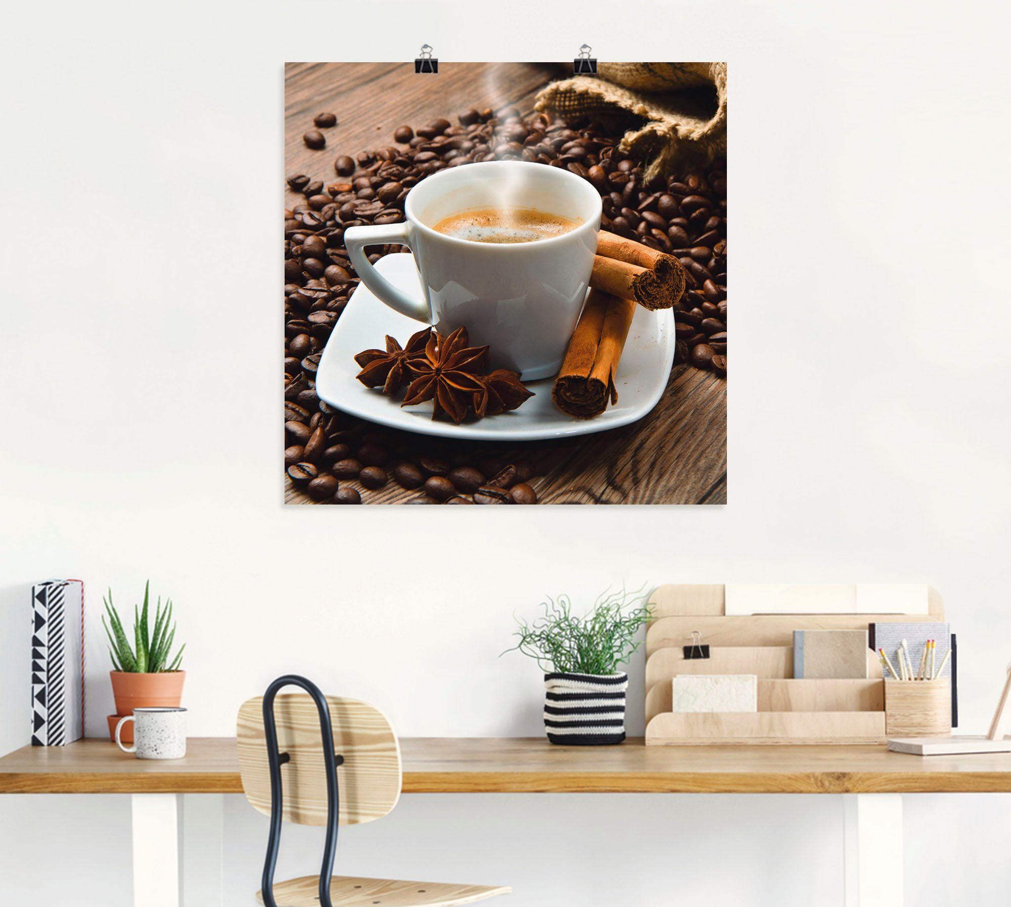 Artland Artprint Koffiekopje linnen zak met koffiebonen als artprint op linnen, poster in verschillende formaten maten