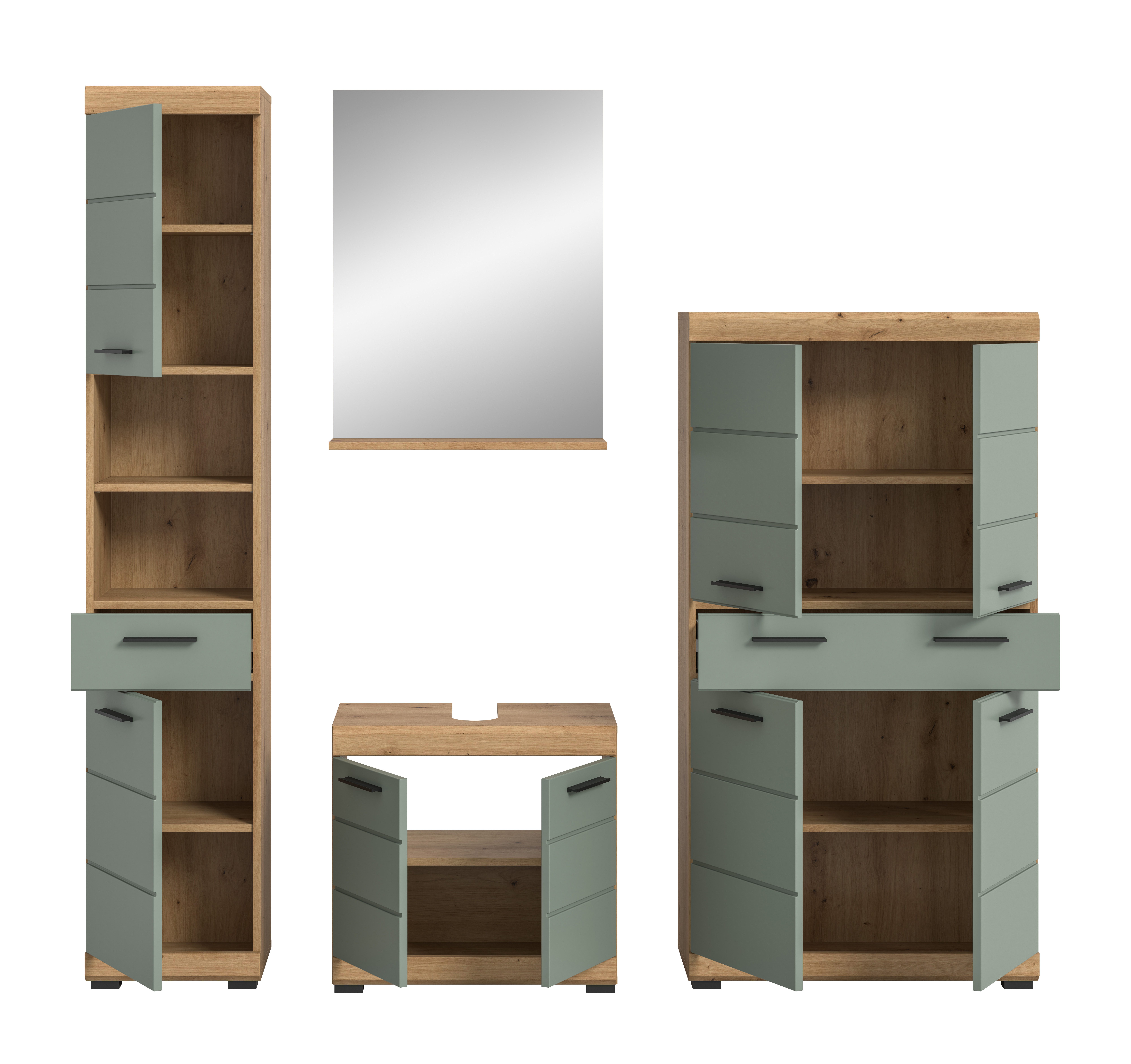 INOSIGN Badkamerserie Siena, 4-delig, bestaande uit: Hoge kast, wastafelonderkast, badkamer spiegel, middenkast (set, 4-delig)