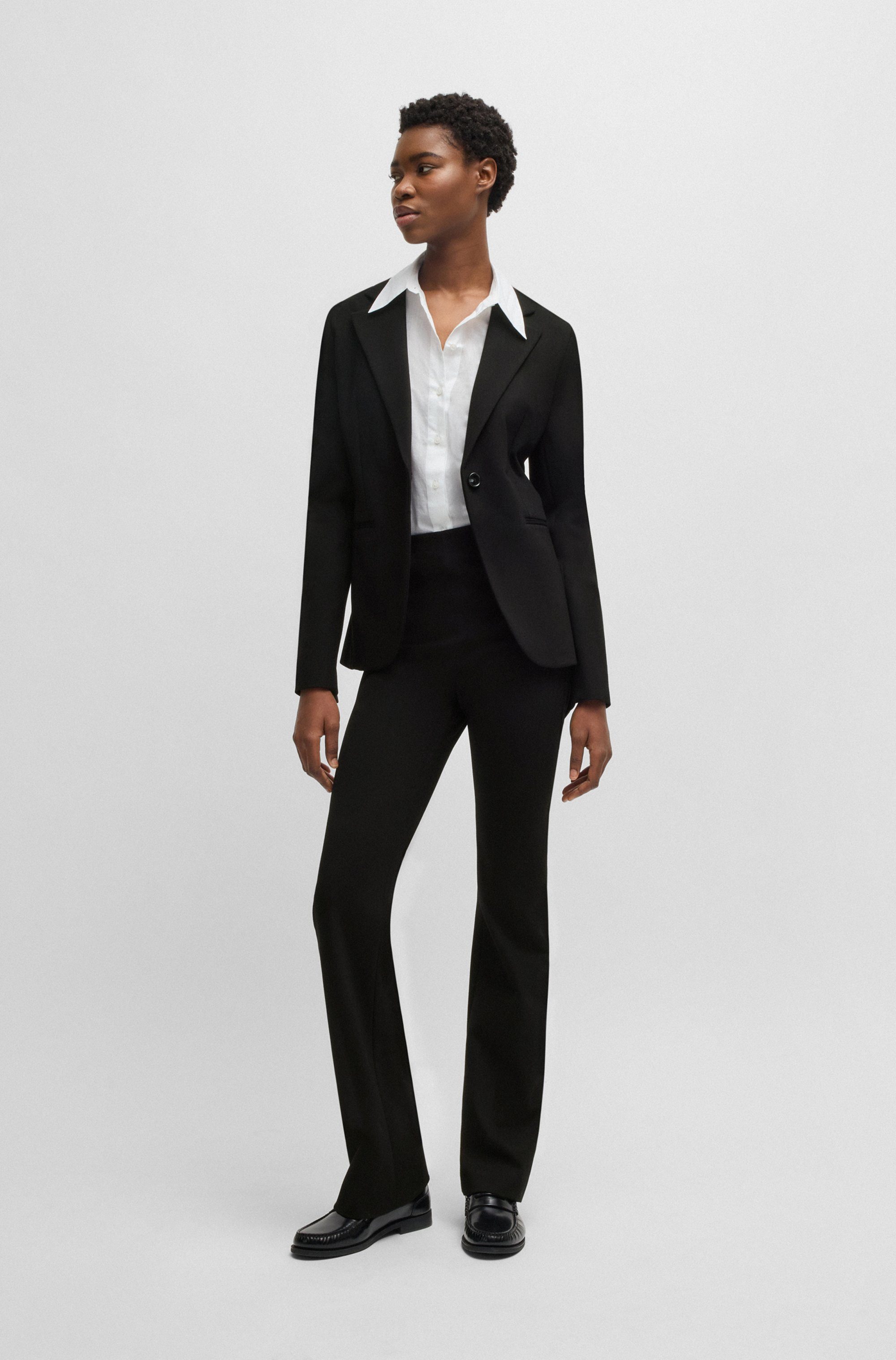 Boss Orange Geweven broek Taboot Premium Damesmode met zijrits, flared vorm, milano kwaliteit loungewear