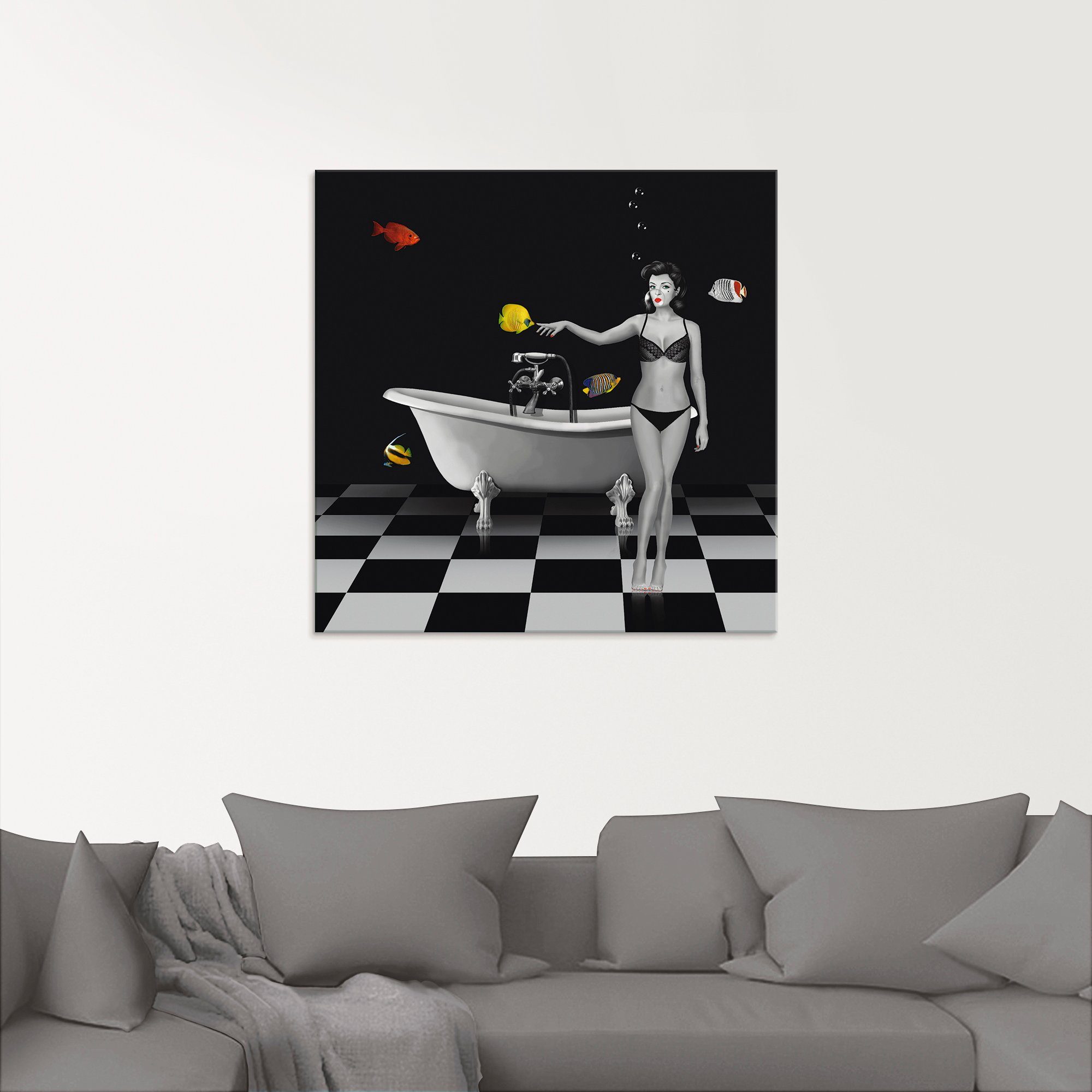Artland Print op glas Een badkamer voor vissen