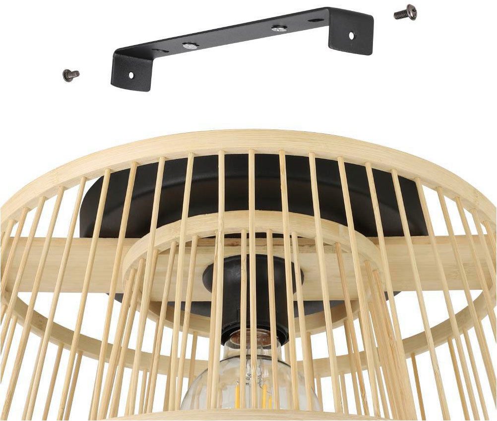 EGLO Plafondlamp HYKEHAM Plafondlamp, bamboe, boho, hout en metaal in zwart, E27 fitting (1 stuk)