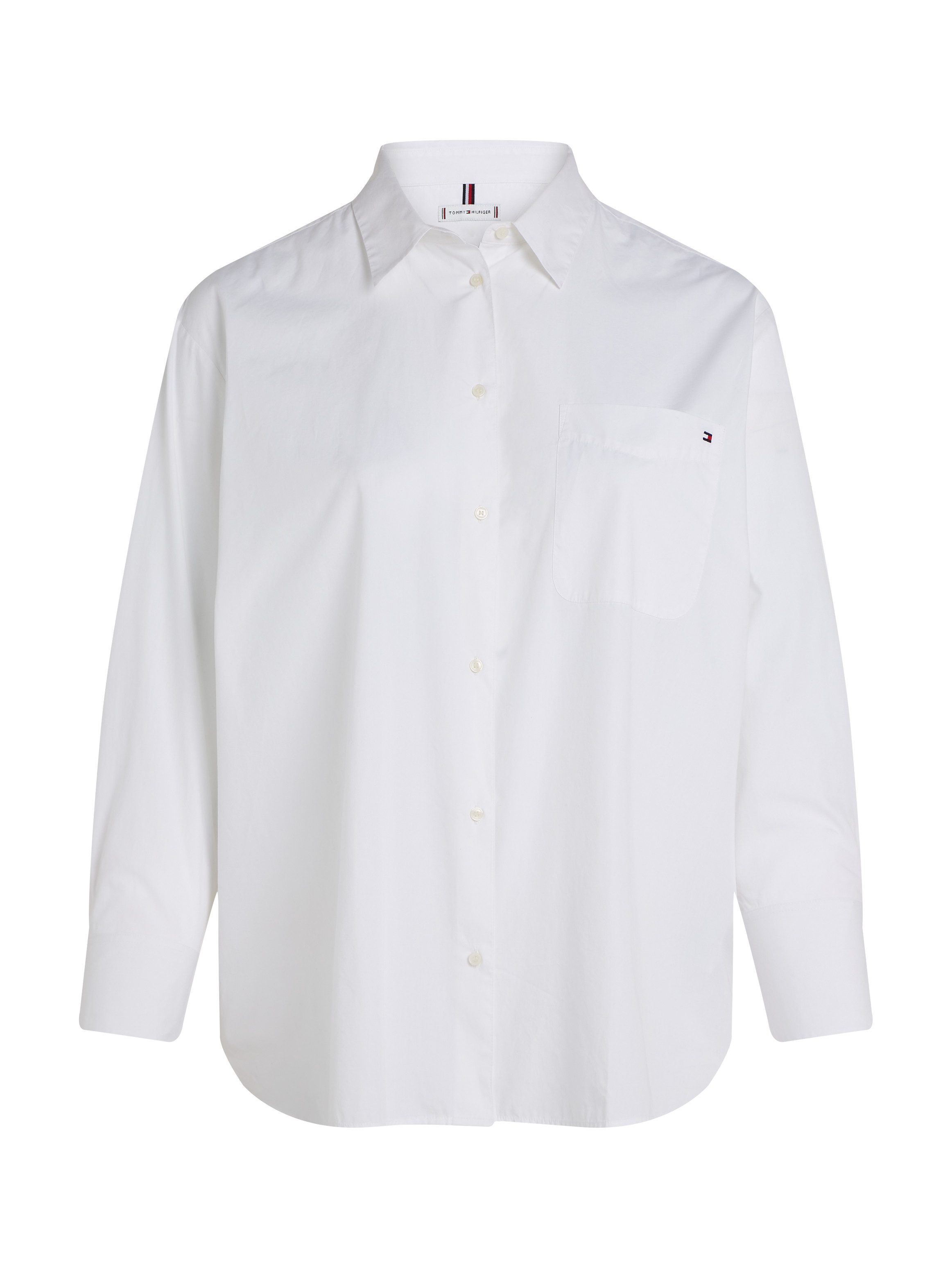 Tommy Hilfiger Curve Overhemdblouse CRV ESS COTTON EASY FIT SHIRT in grote maten borstzak kellerplooi achter afgeronde zoom