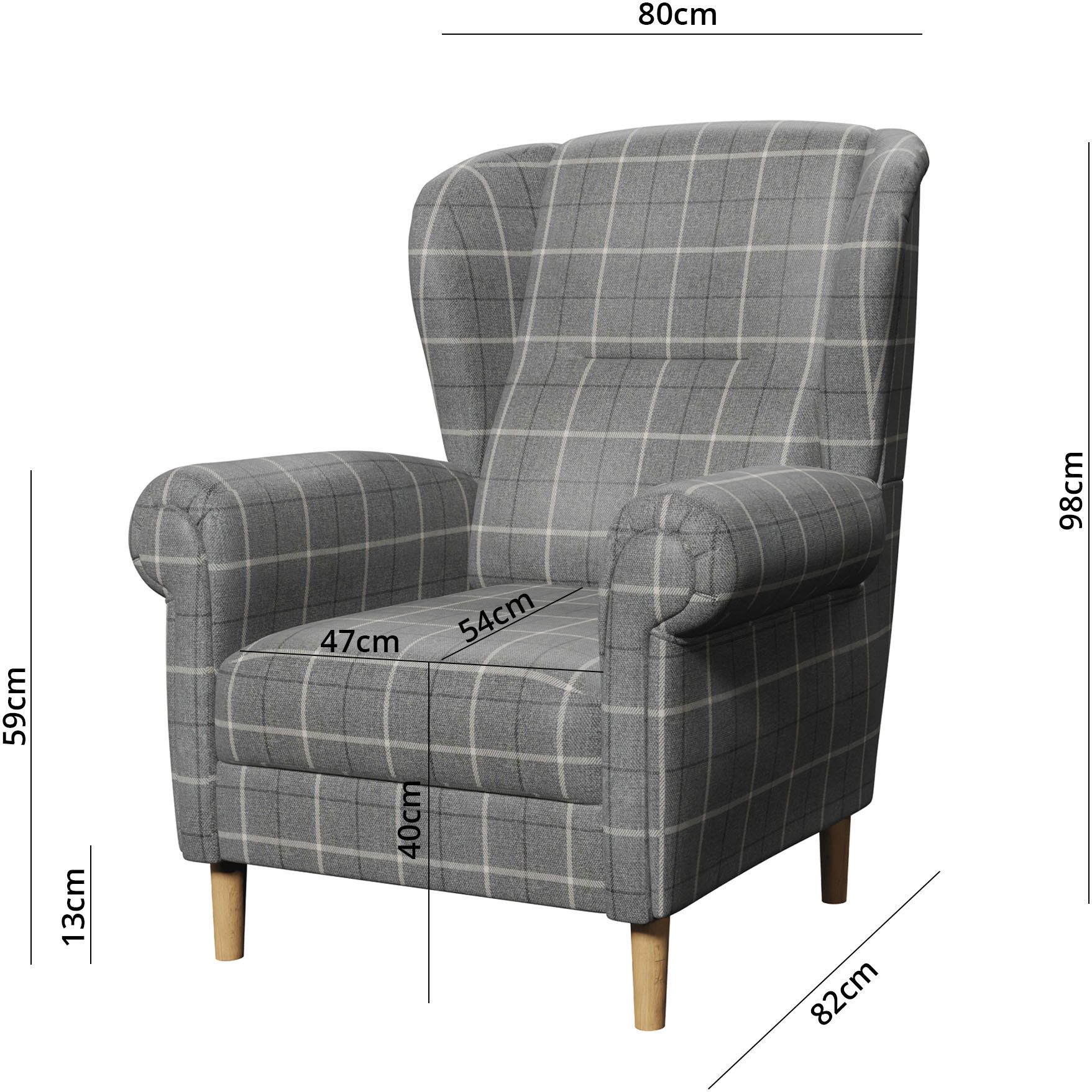 Home affaire Oorfauteuil OSTIANO BxDxH: 80x82x98 cm, fauteuil Uniek stuk, dikke gebogen armleuningen, effen en geruit