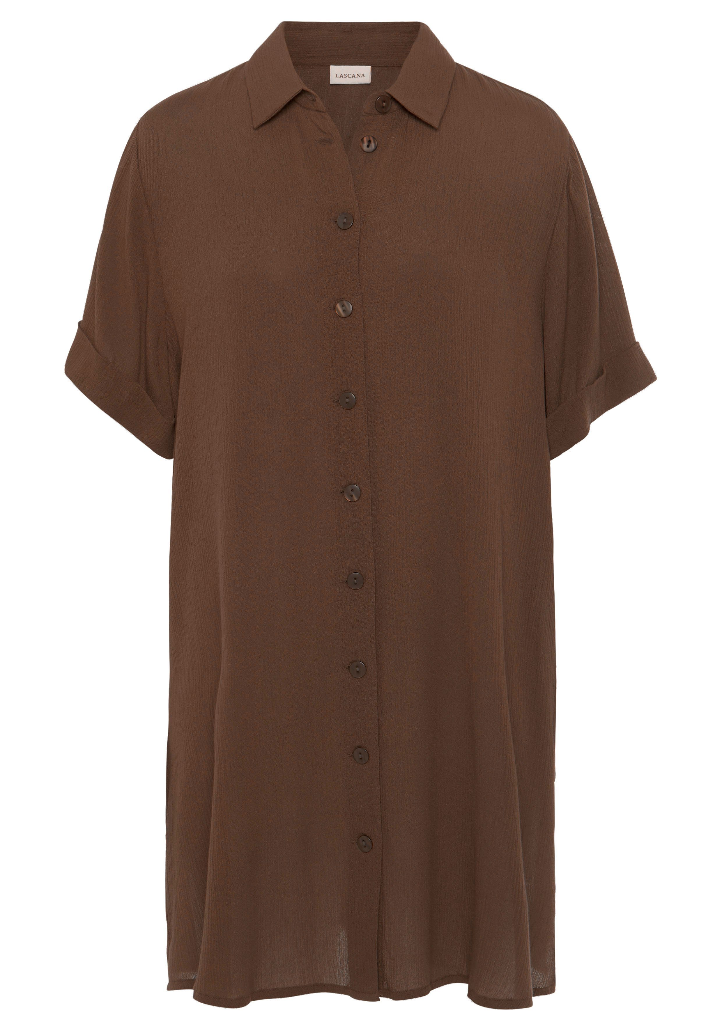 Lascana Lange blouse met knoopsluiting, blouse met korte mouwen, blousejurk, zomers