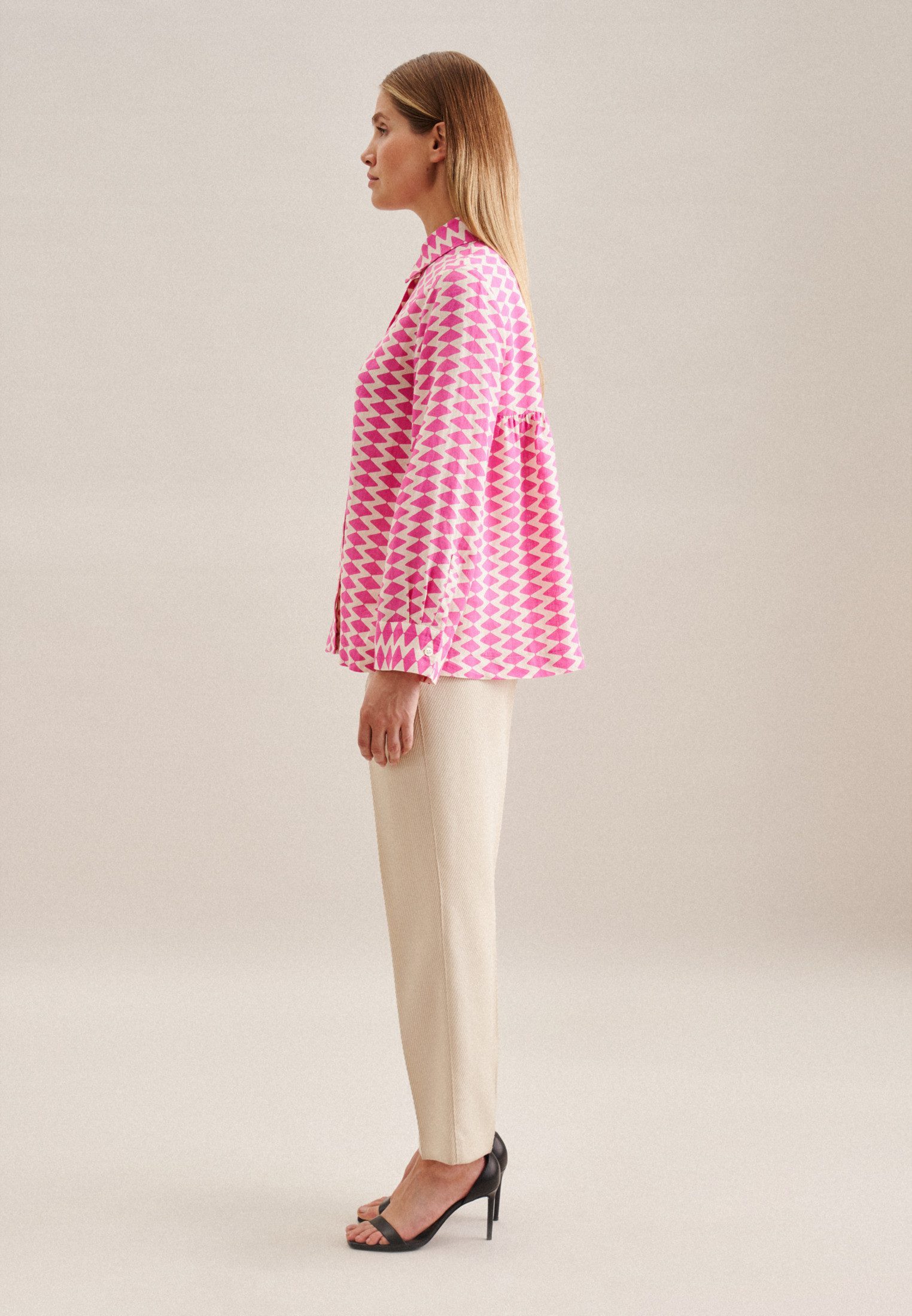 seidensticker Overhemdblouse Zwarte roos Lange mouwen kraag geometrische motieven