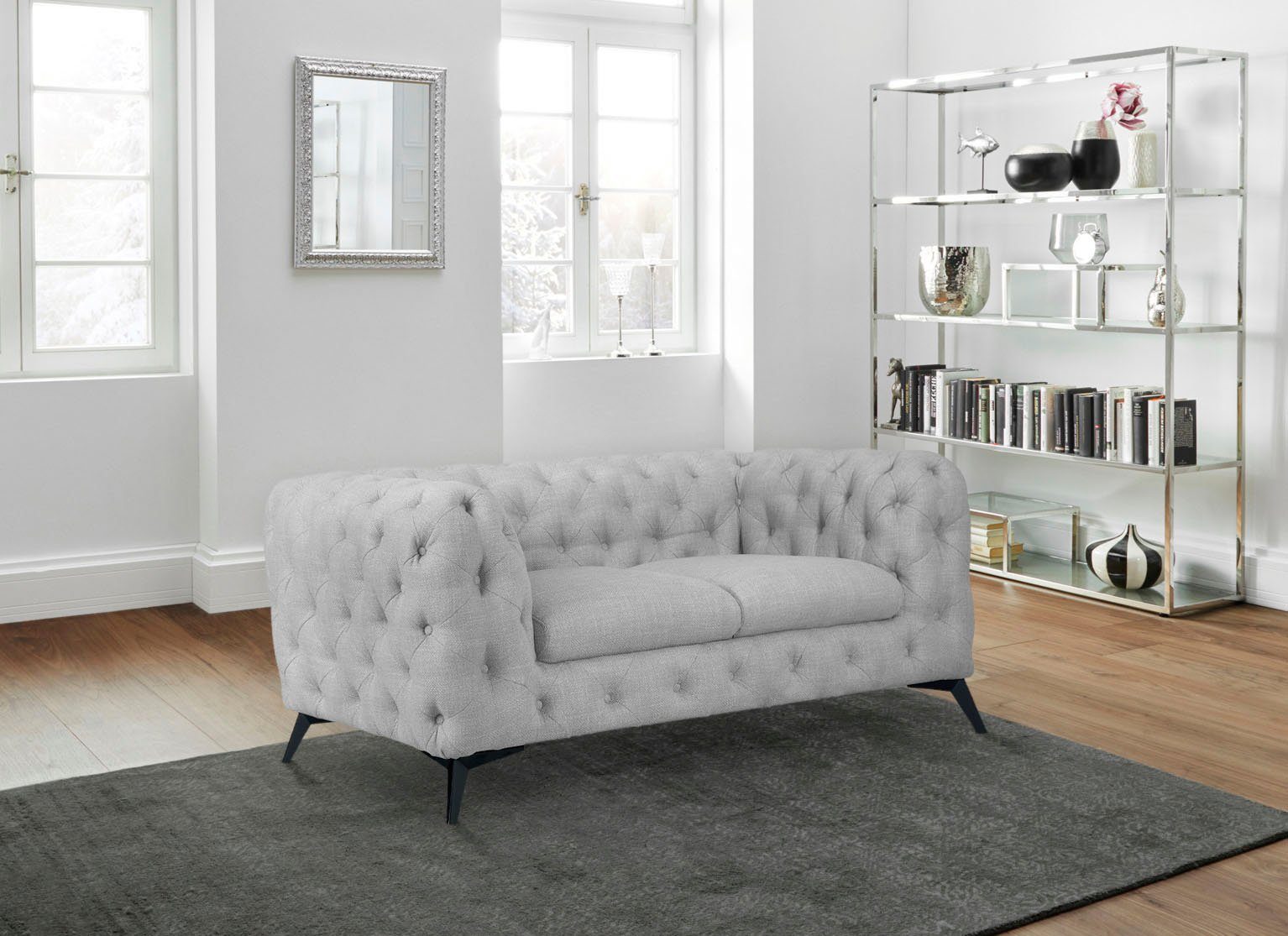 Leonique Chesterfield-bank Glynis luxueuze capitonnage, moderne chesterfield look, kleur van de poten ter keuze