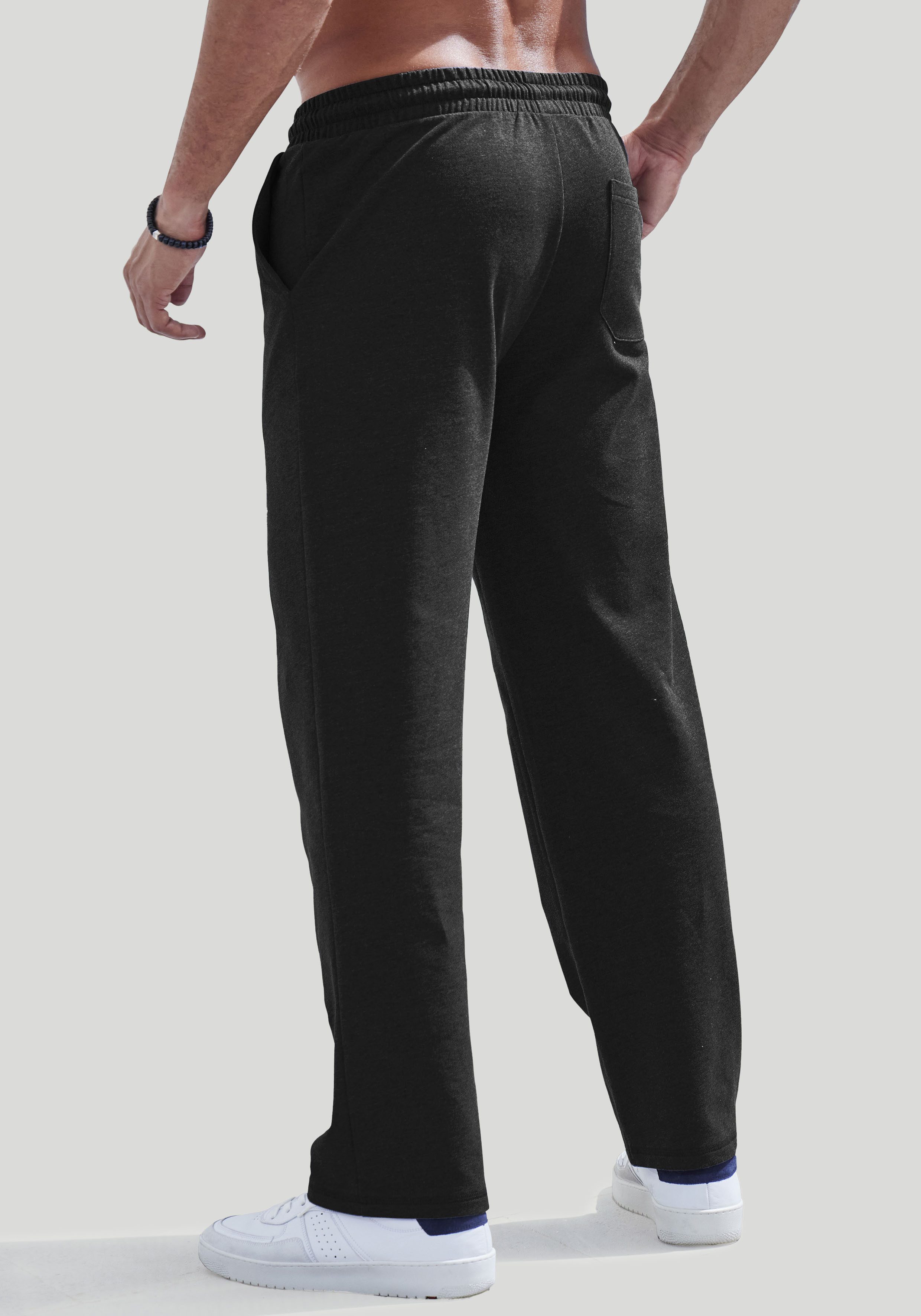 John Devin Sweatbroek Wijd model in melange-look van katoenmix