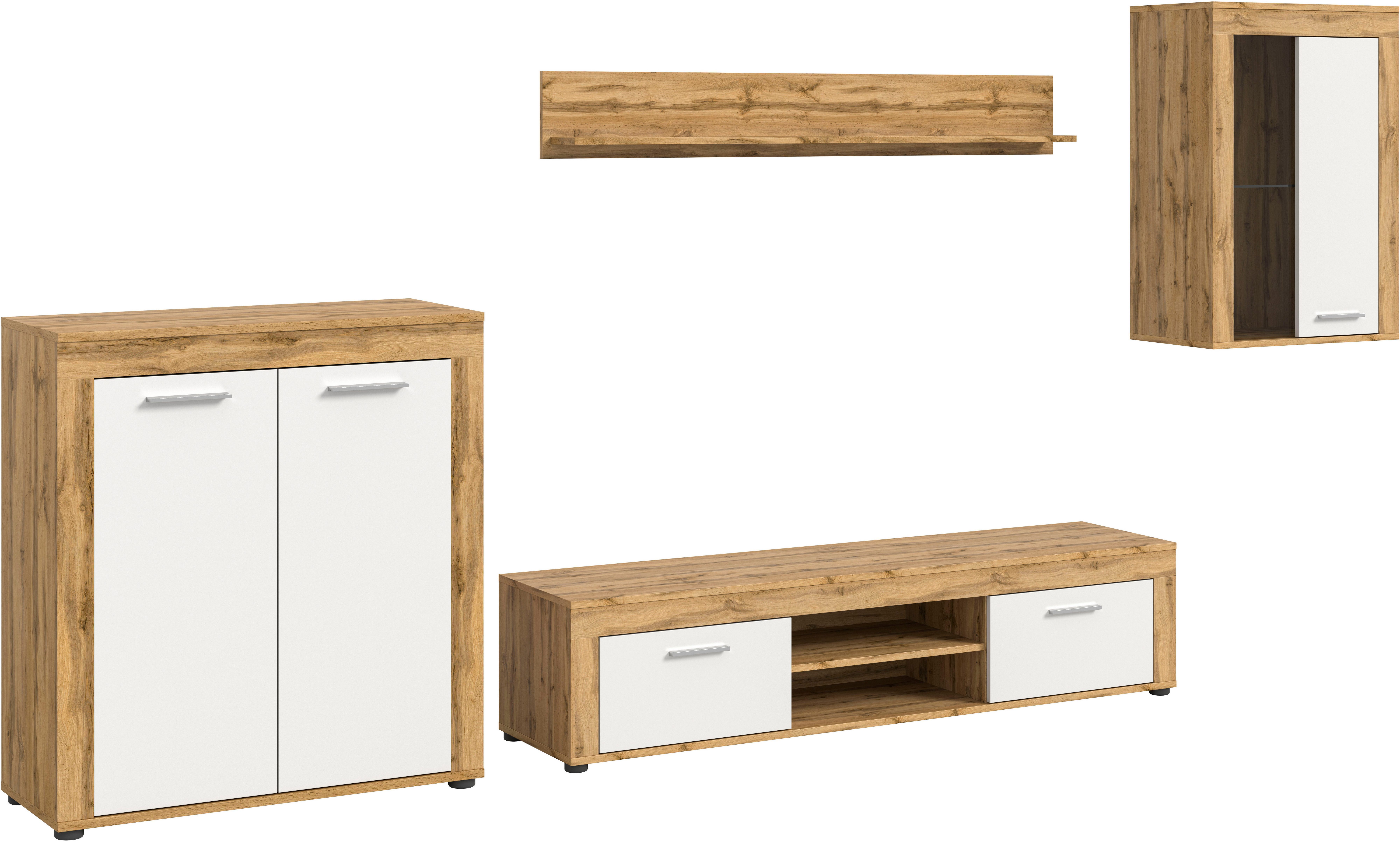 INOSIGN Wandmeubel Aosta, 4-delig, bestaande uit: highboard, lowboard, wandplank & vitrinekast (4-delig)