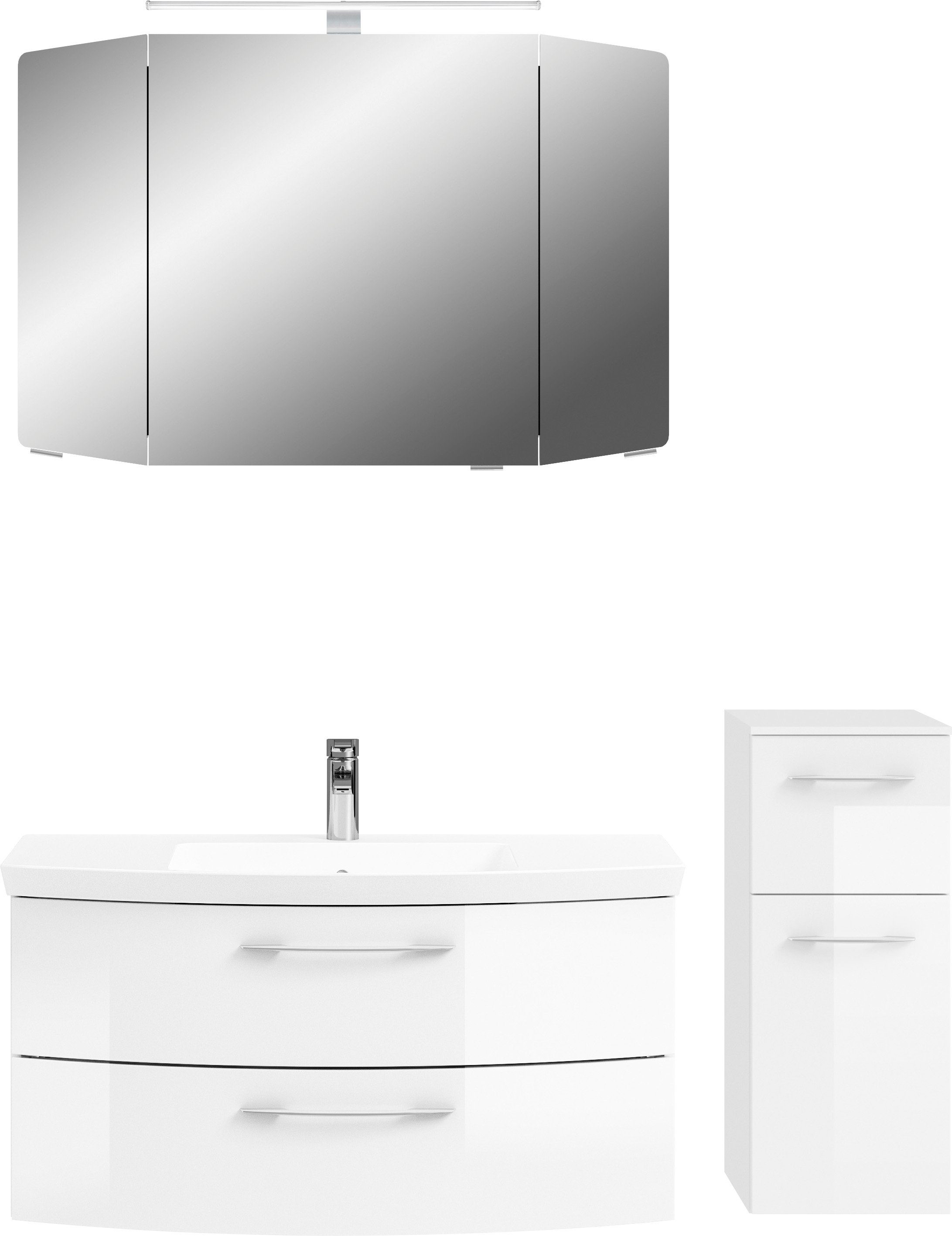Saphir Badkamerserie Cassca sprint 3-delig mineraalmarmeren wastafel met led-spiegelkast (4-delig) badmeubelsets wit