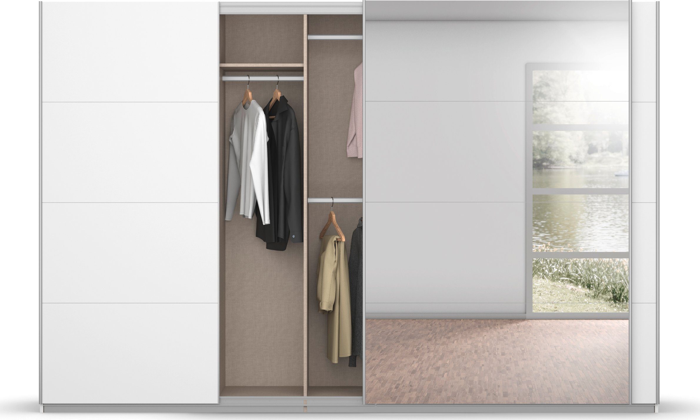 rauch Zweefdeurkast Kledingkast kast garderobe BESTSELLER KOLUNA met spiegel inclusief 2 binnenladen en extra legplanken made in germany