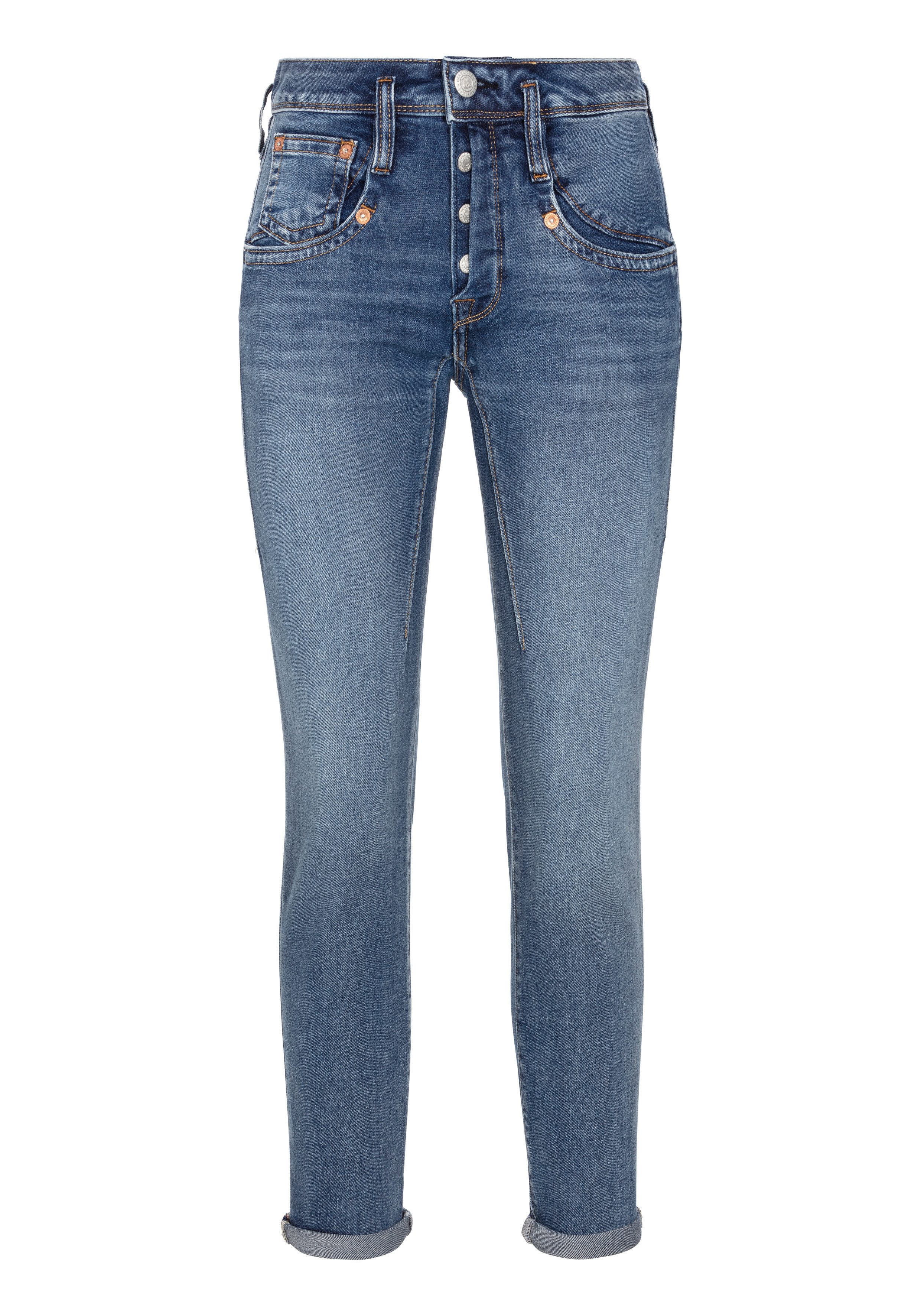 Herrlicher 7/8 jeans Shyra Cropped Denim Comfort met half blinde knoopsluiting