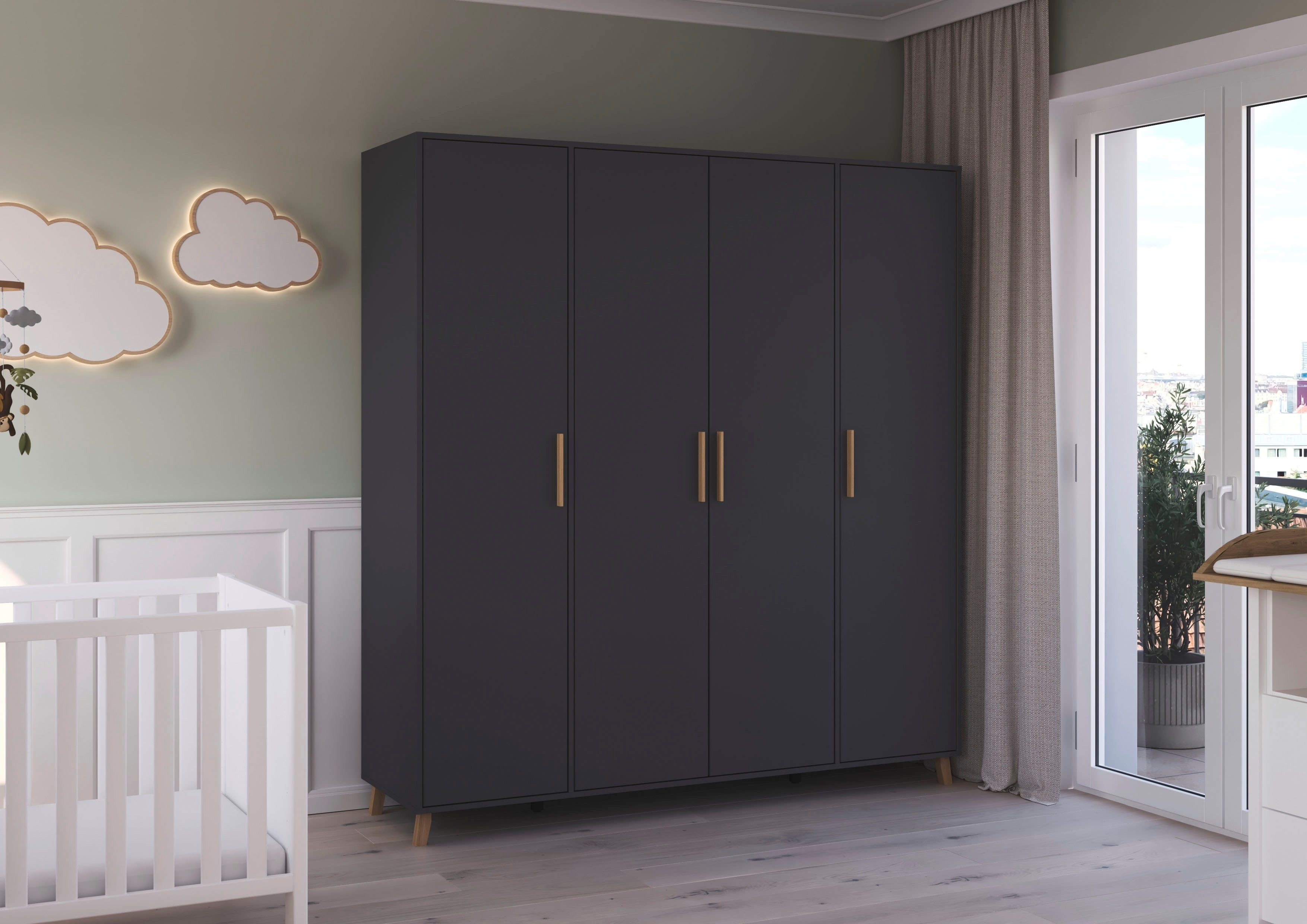 rauch Draaideurkast Kledingkast kast garderobe waskast SHINJO Grepen en voeten van massief hout, veel opbergruimte MADE IN GERMANY