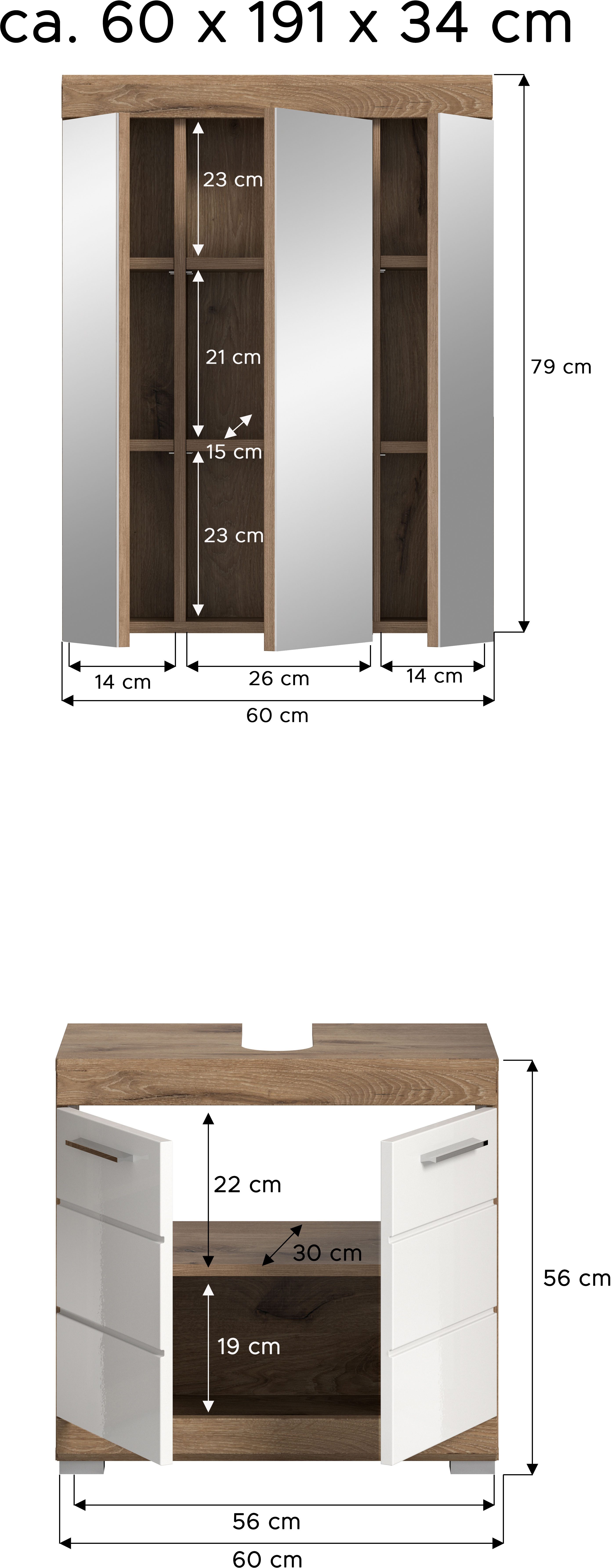 INOSIGN Badkamerserie Siena, 2-delig, bestaande uit: onderkast voor wastafel, spiegelkast in verschillende kleuren verkrijgbaar, badkamermeubels, combinatie, badkamer (set, 2 stuks)