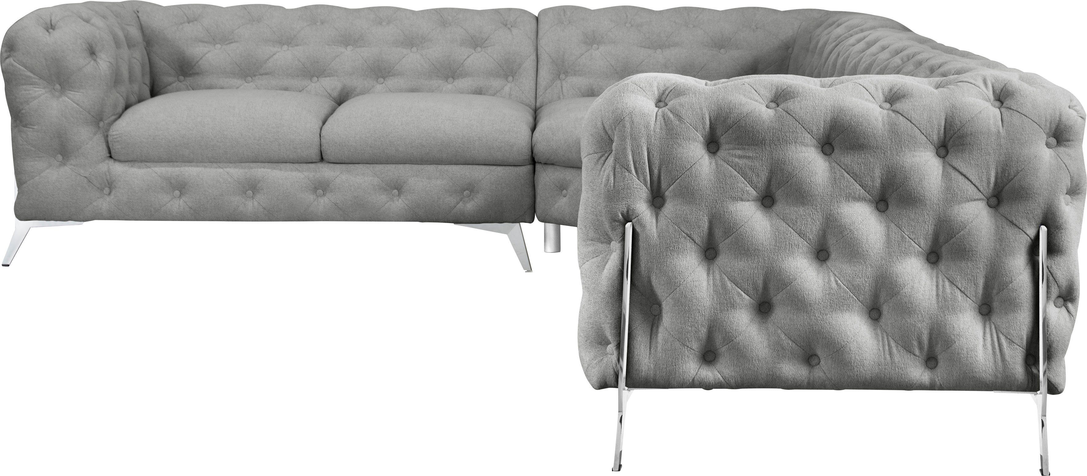 Leonique Chesterfield-bank Amaury L-vorm grote hoekbank, chesterfield-look, breedte 323 cm, kleur van de poten ter keuze