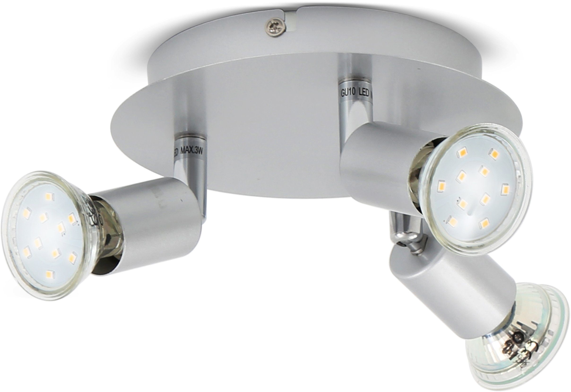 B.K.Licht Ledplafondspots Lunis 3 LED plafondlamp draaibaar, incl. 3W GU10 250LM GU10 warmwit