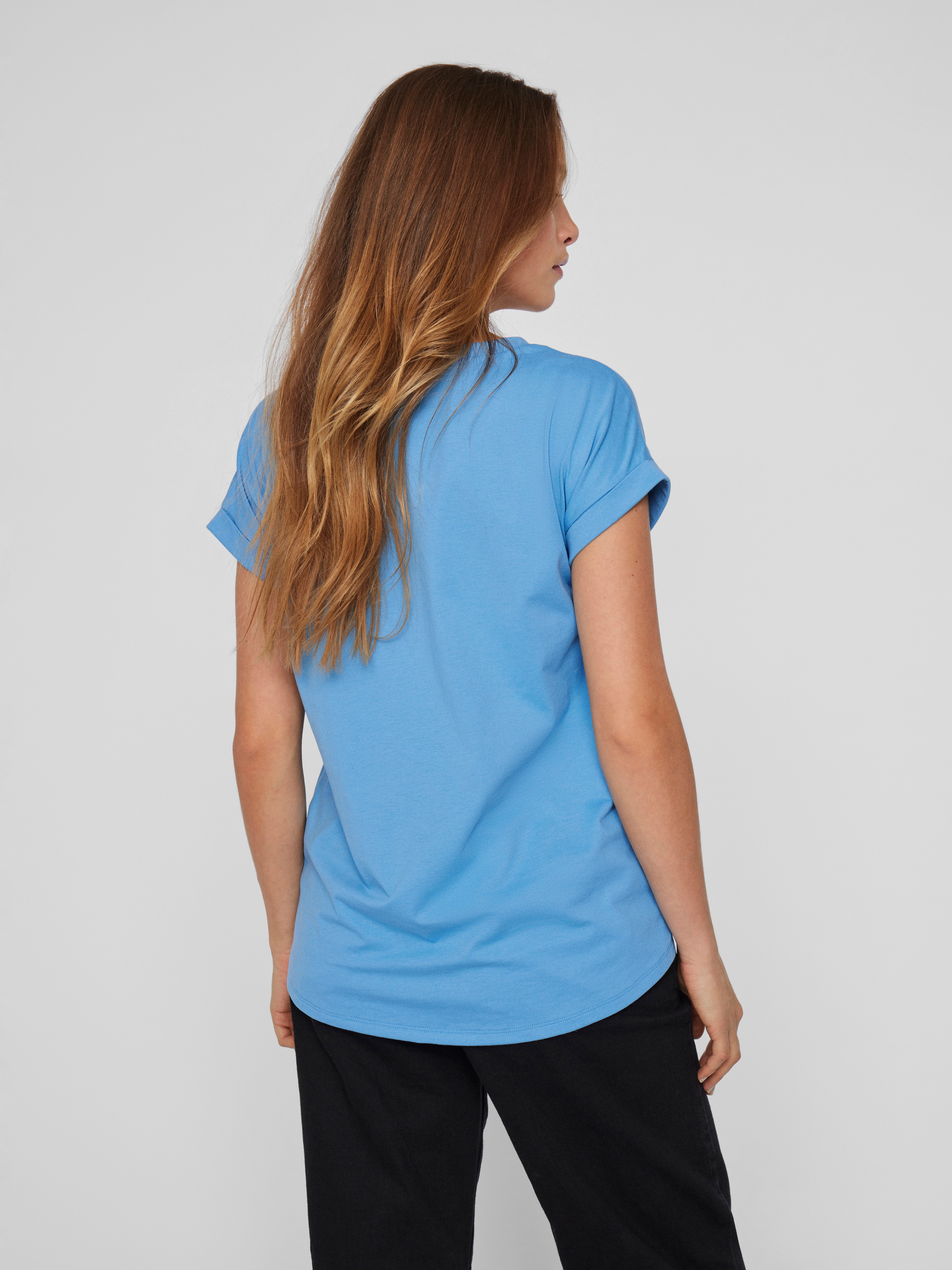Vila Shirt met ronde hals VIDREAMERS NEW PURE T-SHIRT/SU-NOOS Basic dames T-shirt met ronde hals en omgeslagen mouwen