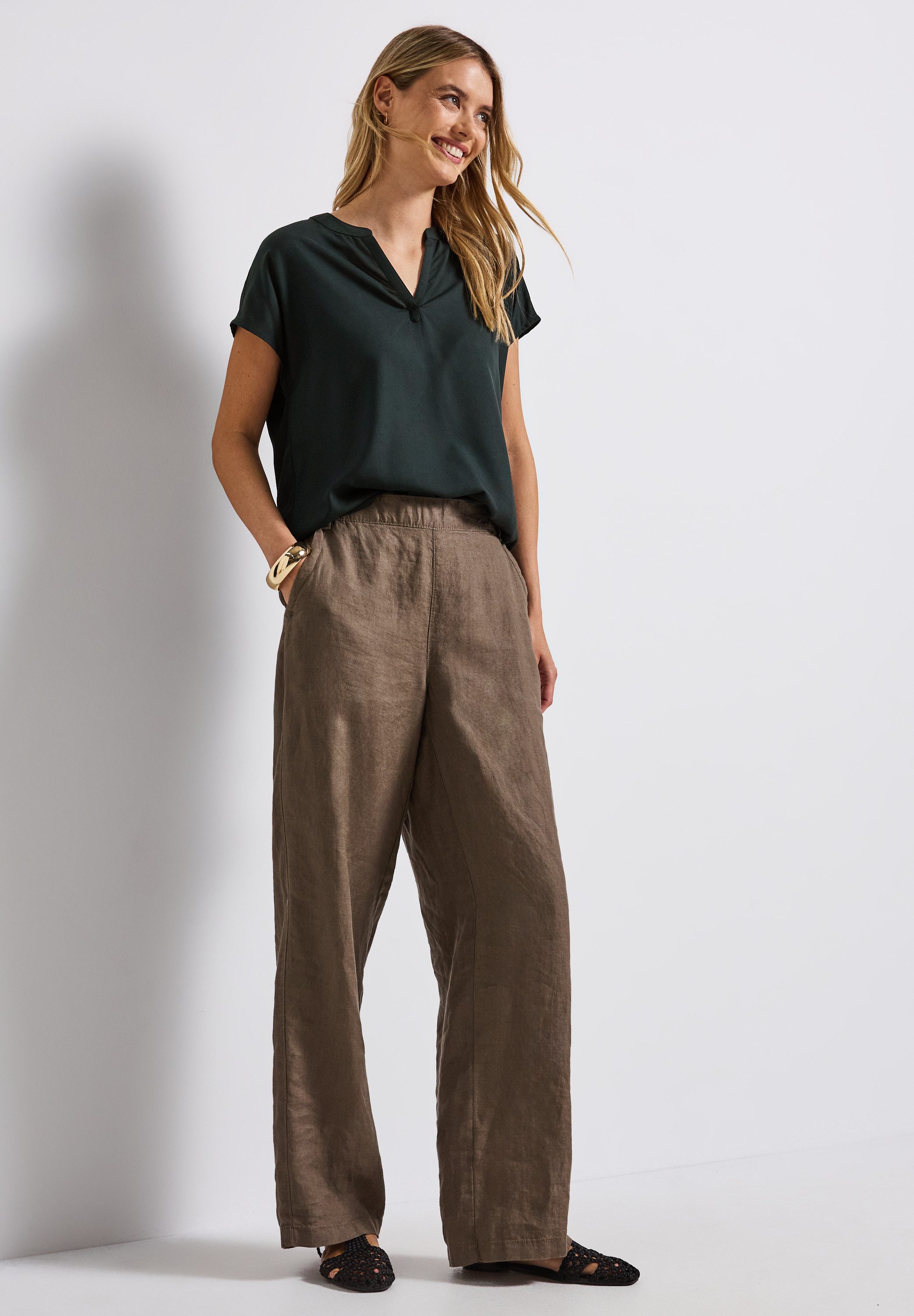 STREET ONE Blouse met korte mouwen Hals met split