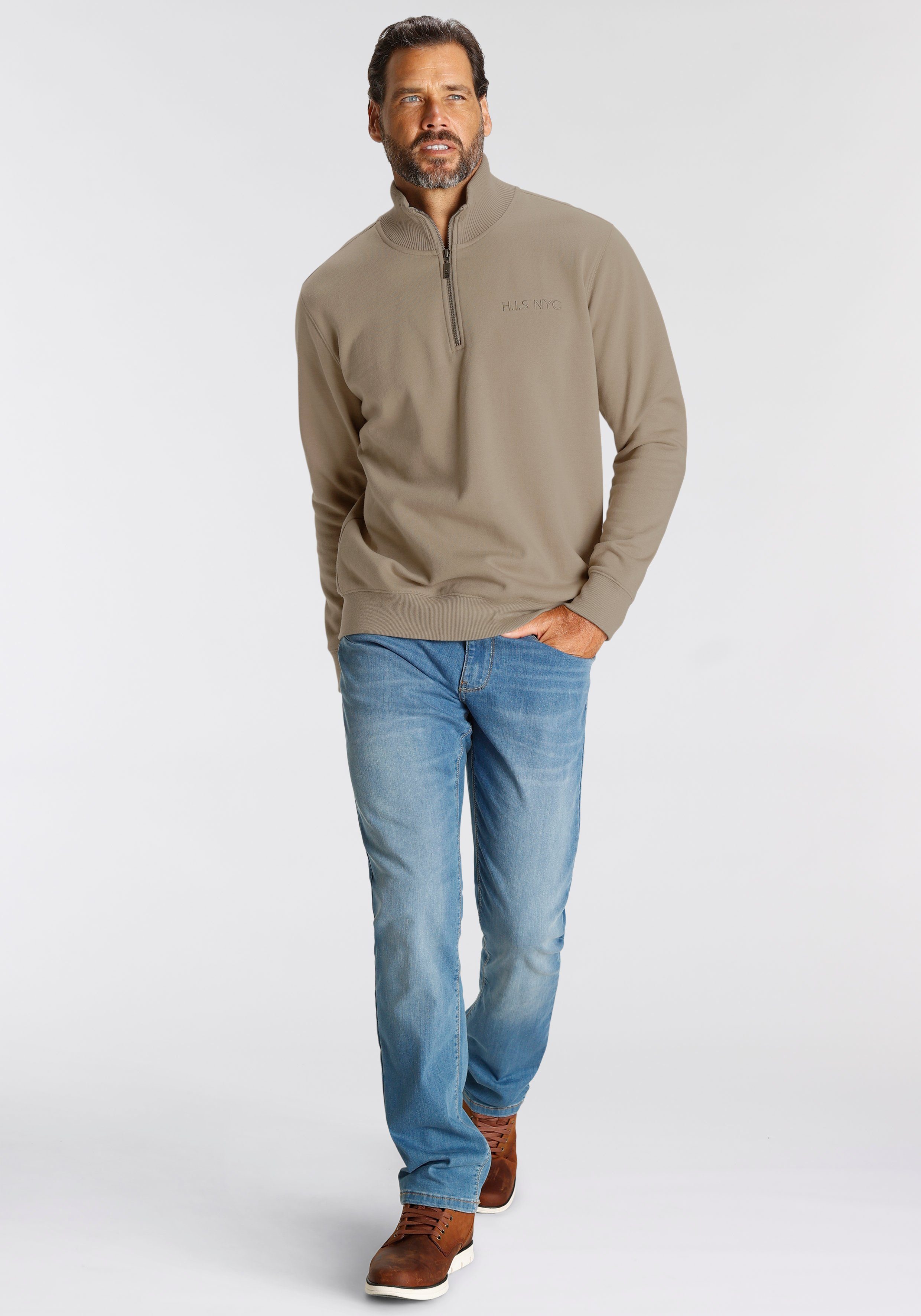 H.I.S Sweatshirt effen van rekbare sweatstof met logoborduring