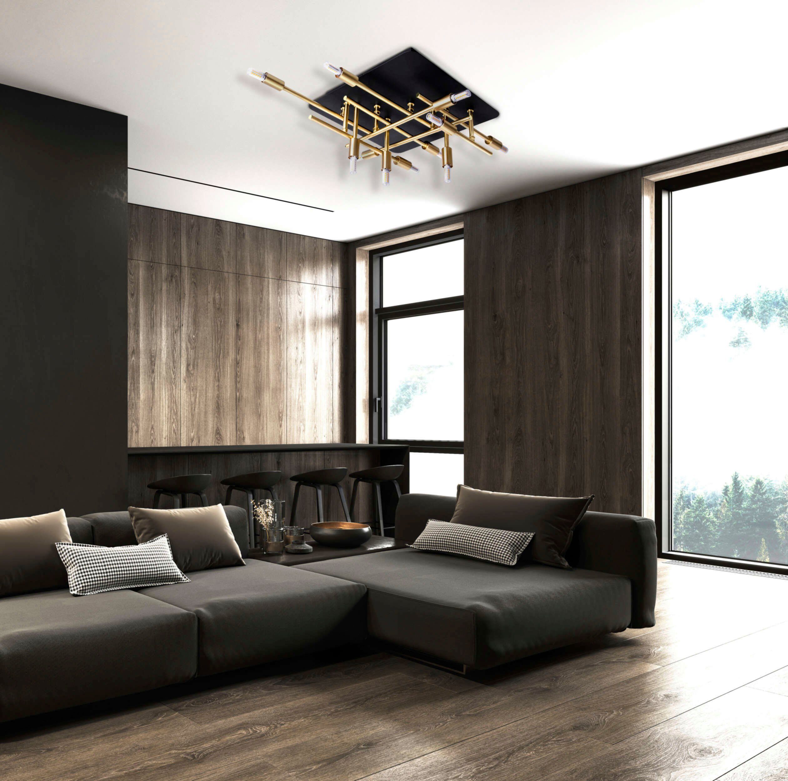 näve Led-plafondlamp ANCONA messing/zwart, lichtkleur warmwit met backlight zwart/goudkleur, 11xg9 (1 stuk)