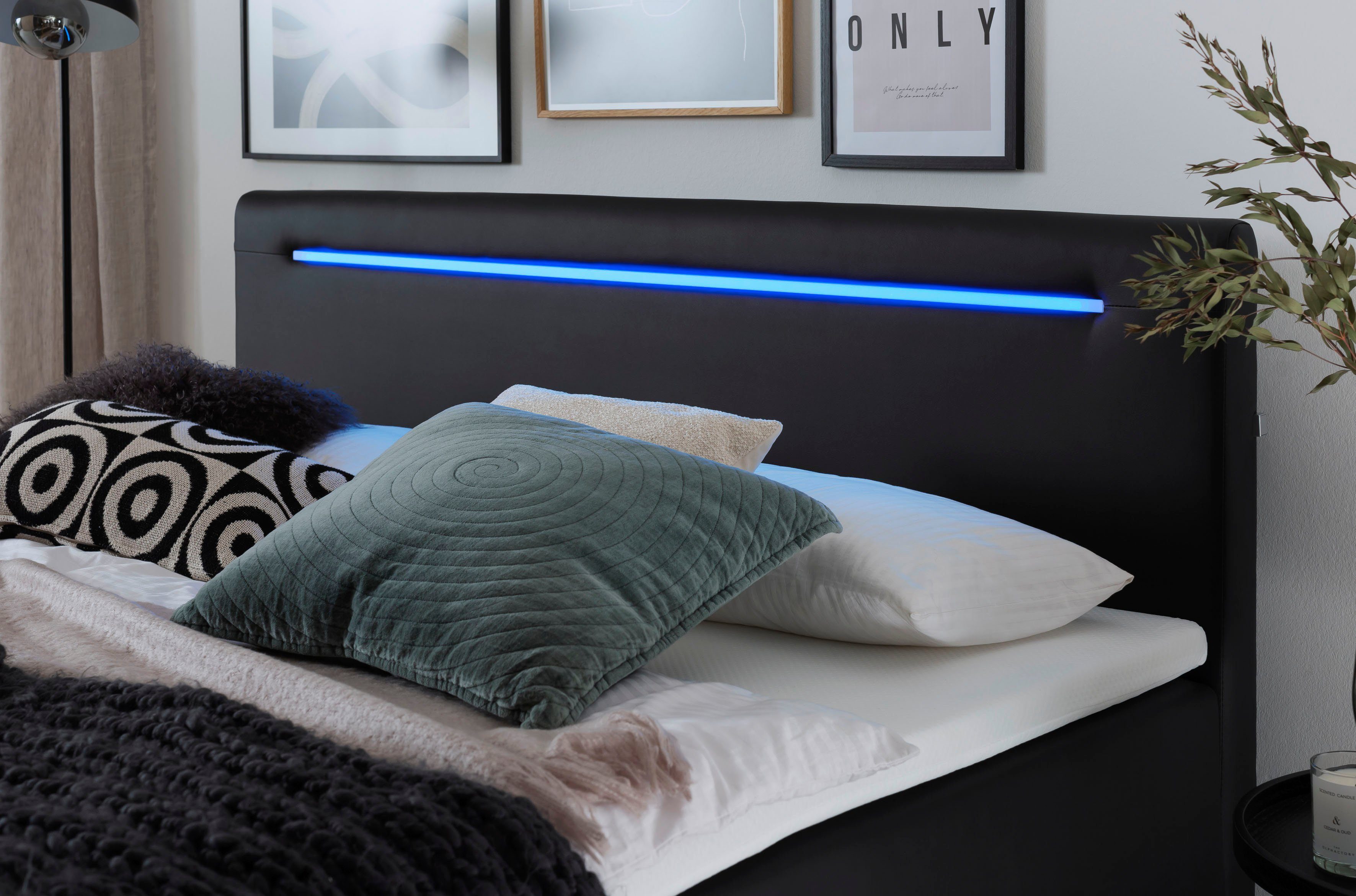 meise.möbel Boxspring Las Vegas 2 inclusief ledverlichting in het hoofdbord, met bedkist en topmatras