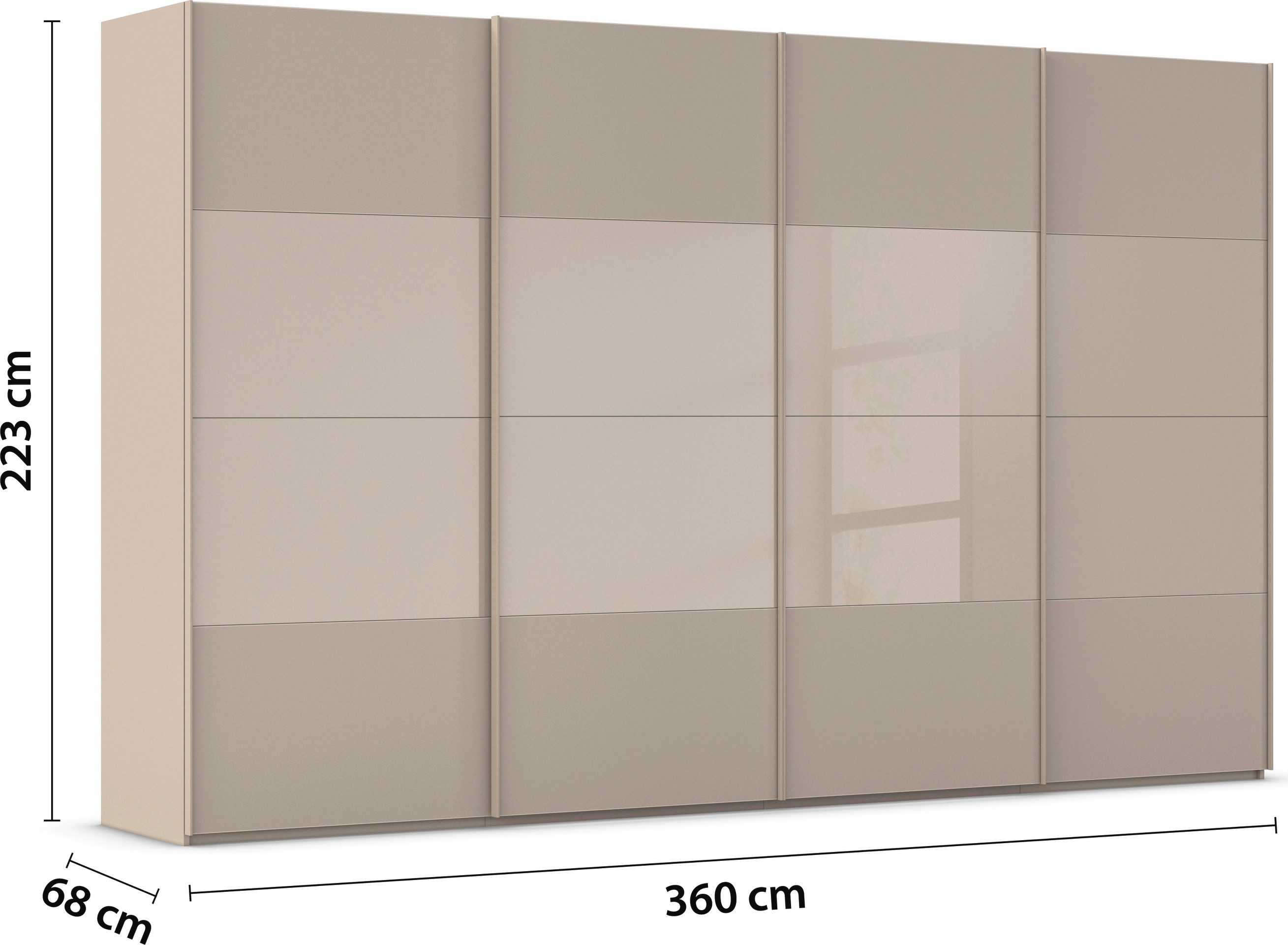 rauch Schuifdeurkast Kledingkast Kast Garderobe Slaapkamerkast SCALE-FYRA edel vierdelige deuren glas mat/glanzend veel kleuren made in germany